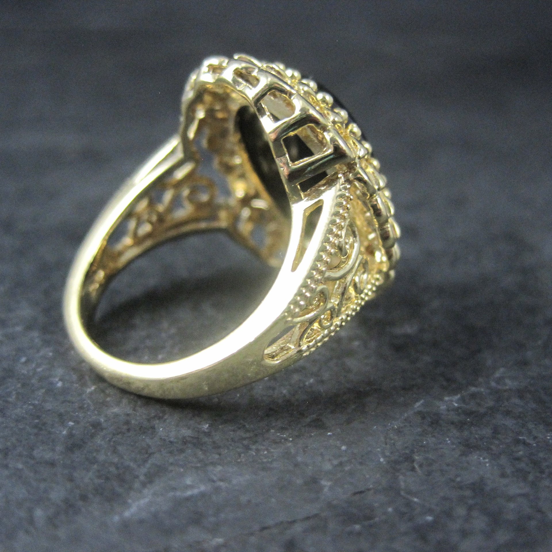 Ornate Vermeil Sterling Onyx Ring Size 8