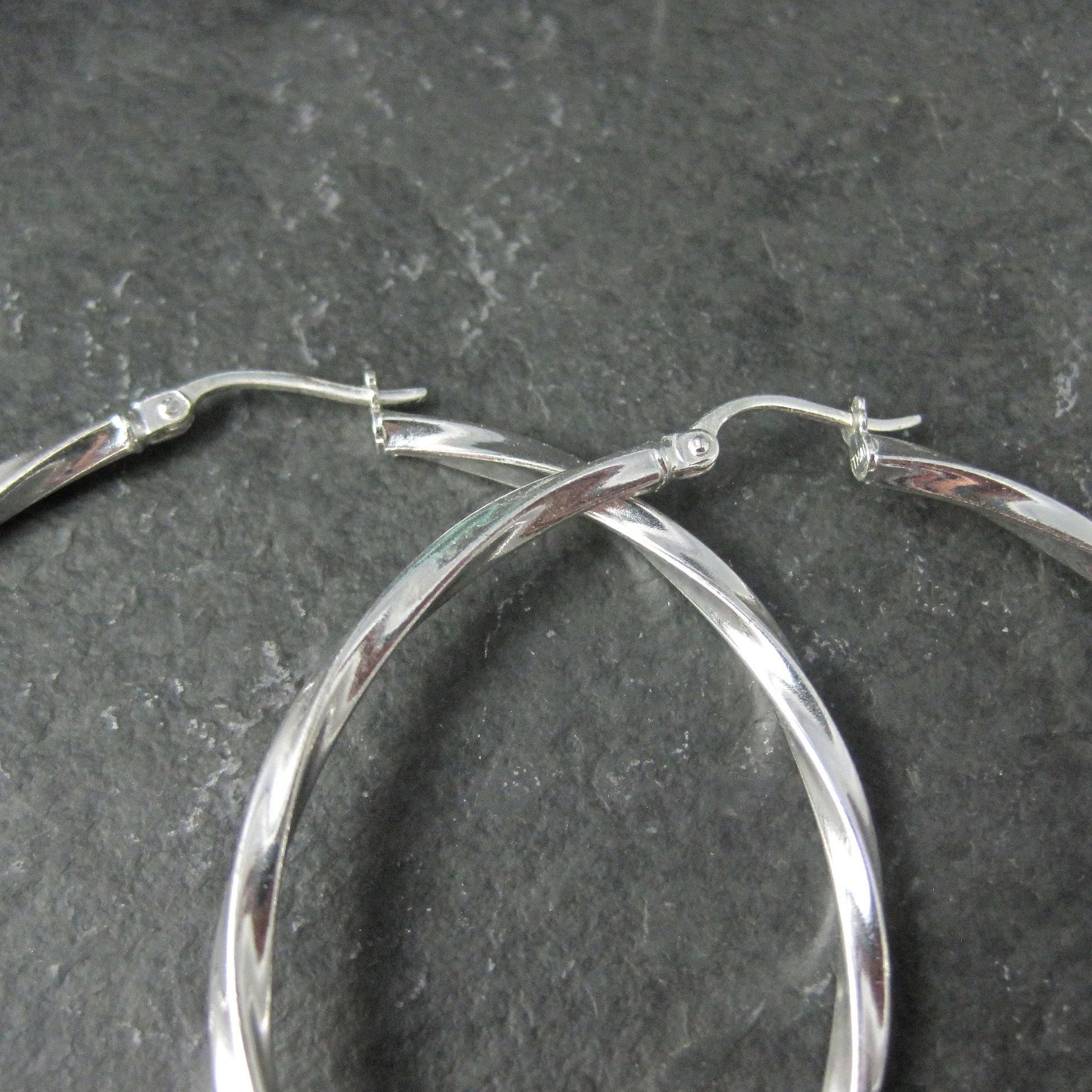 Estate Sterling Latch Back Hoop Earrings 2 Inches