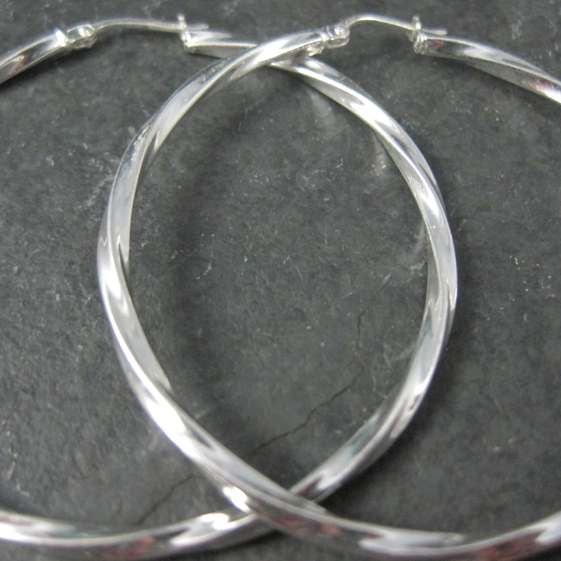 Estate Sterling Latch Back Hoop Earrings 2 Inches