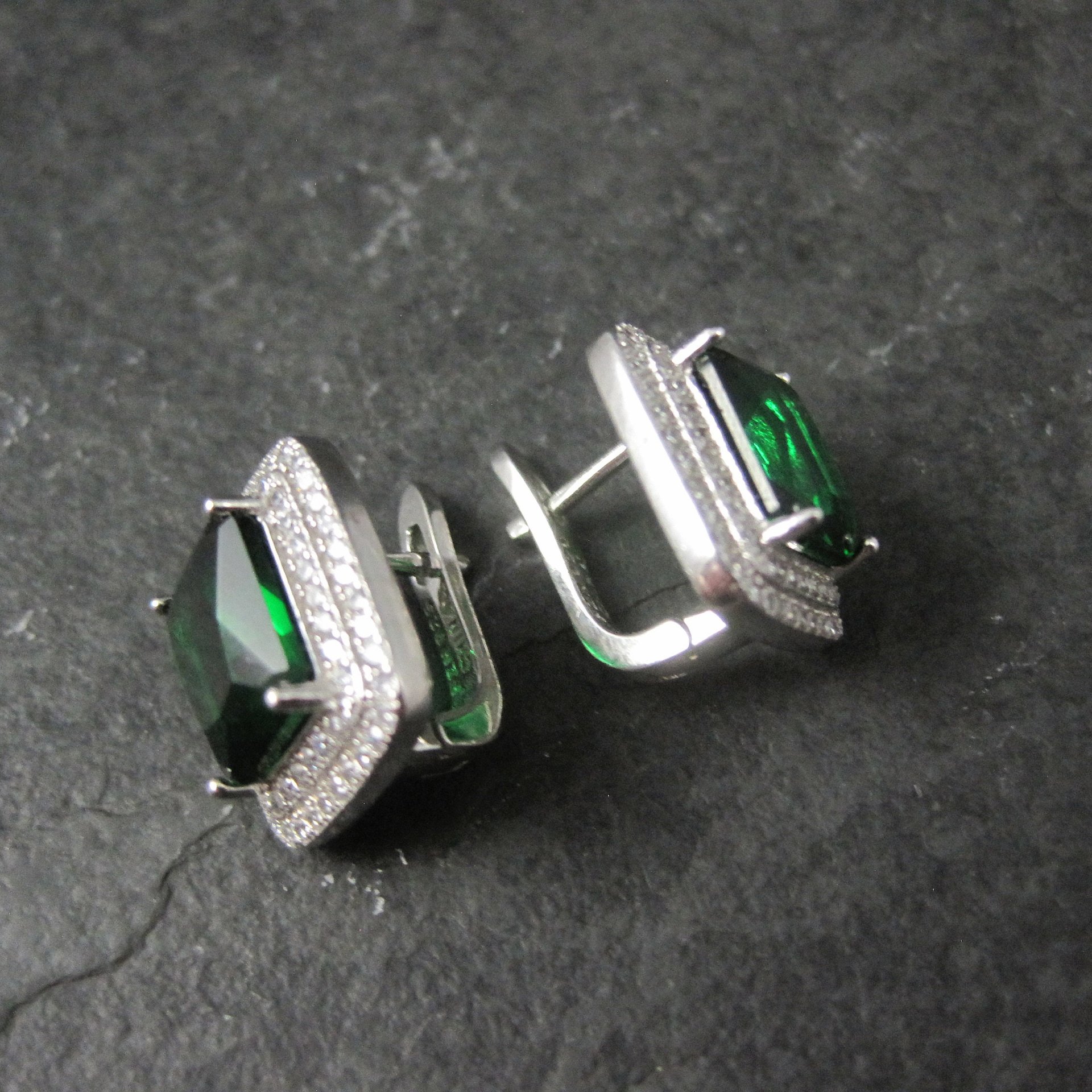 Vintage Sterling Green Cz Latch Back Earrings