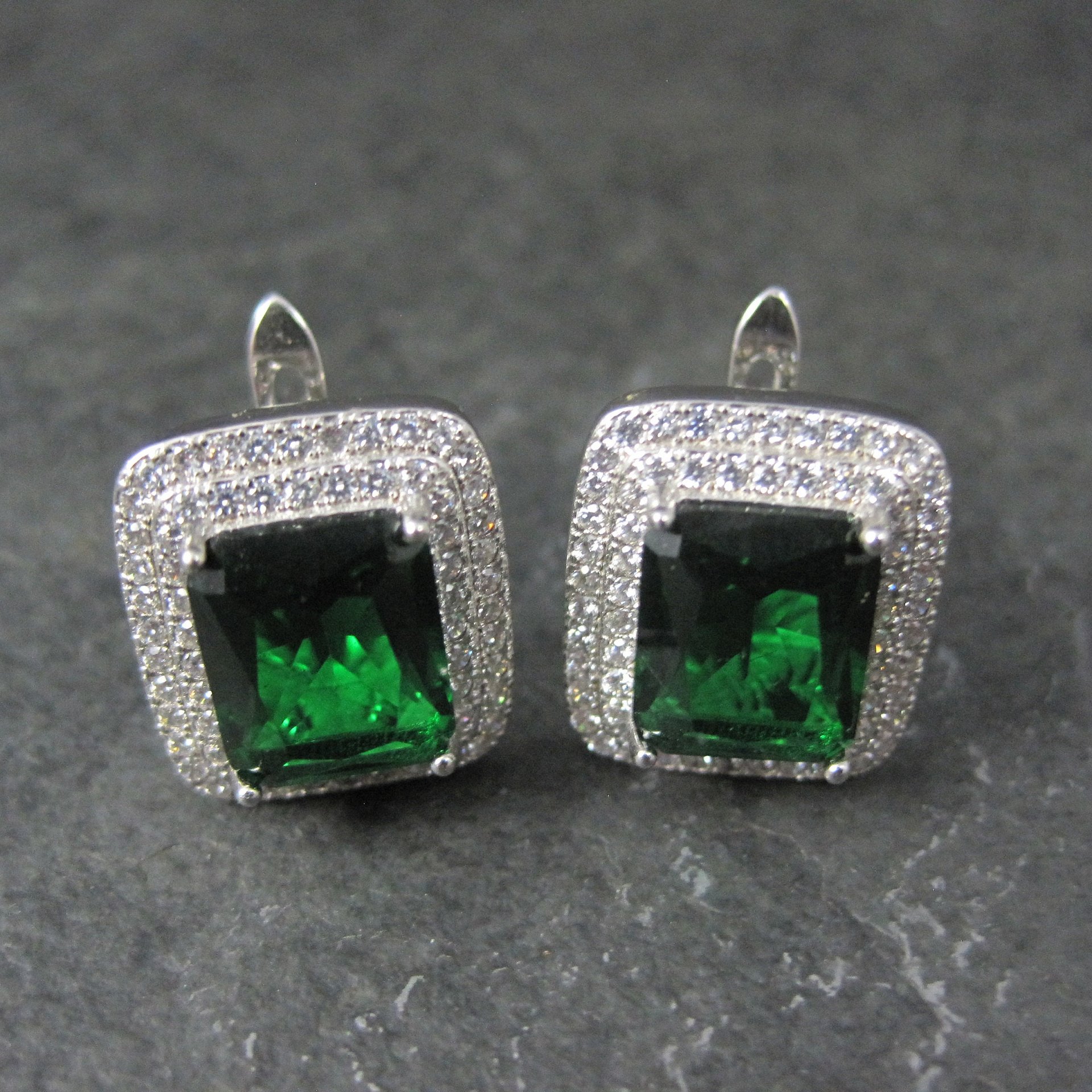 Vintage Sterling Green Cz Latch Back Earrings