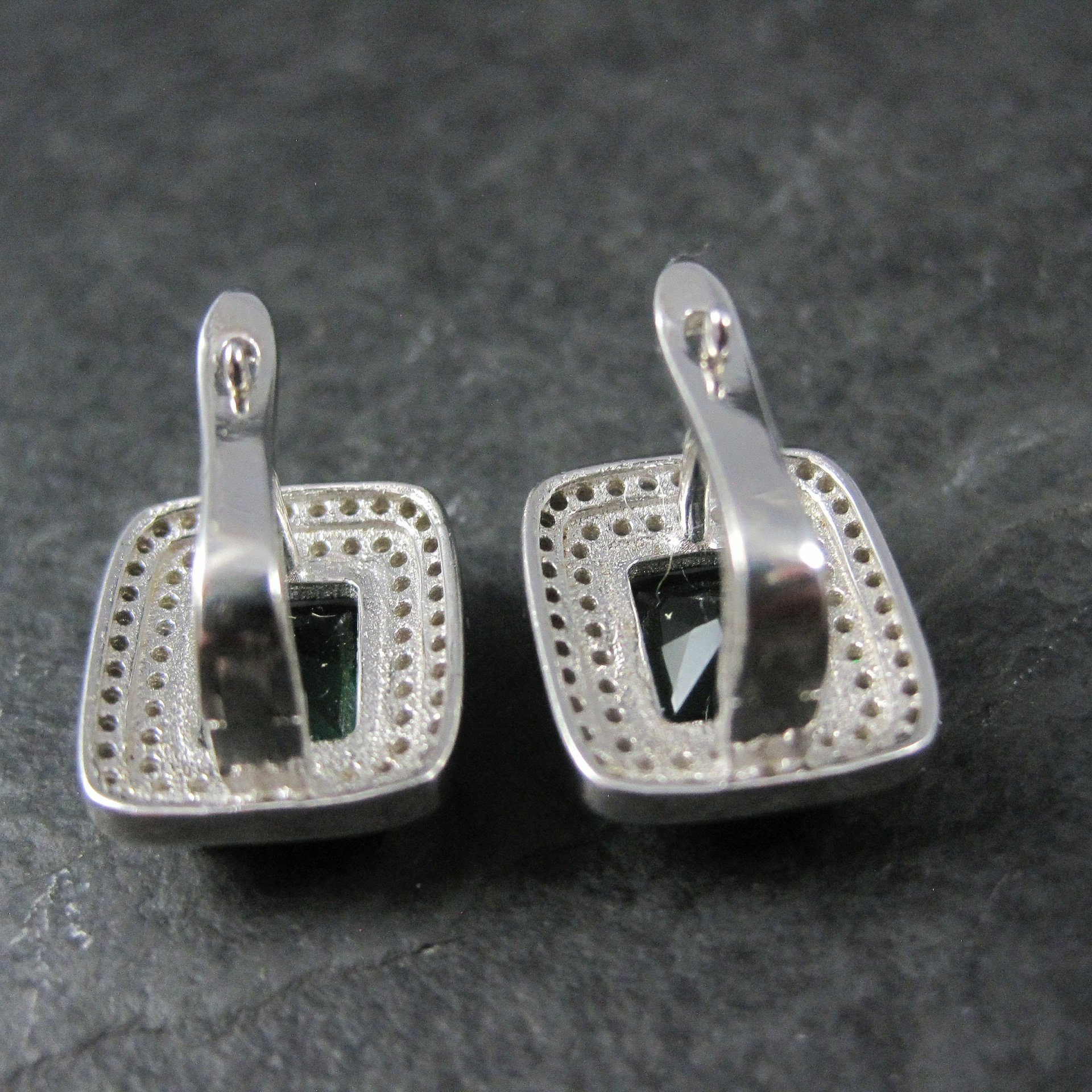 Vintage Sterling Green Cz Latch Back Earrings