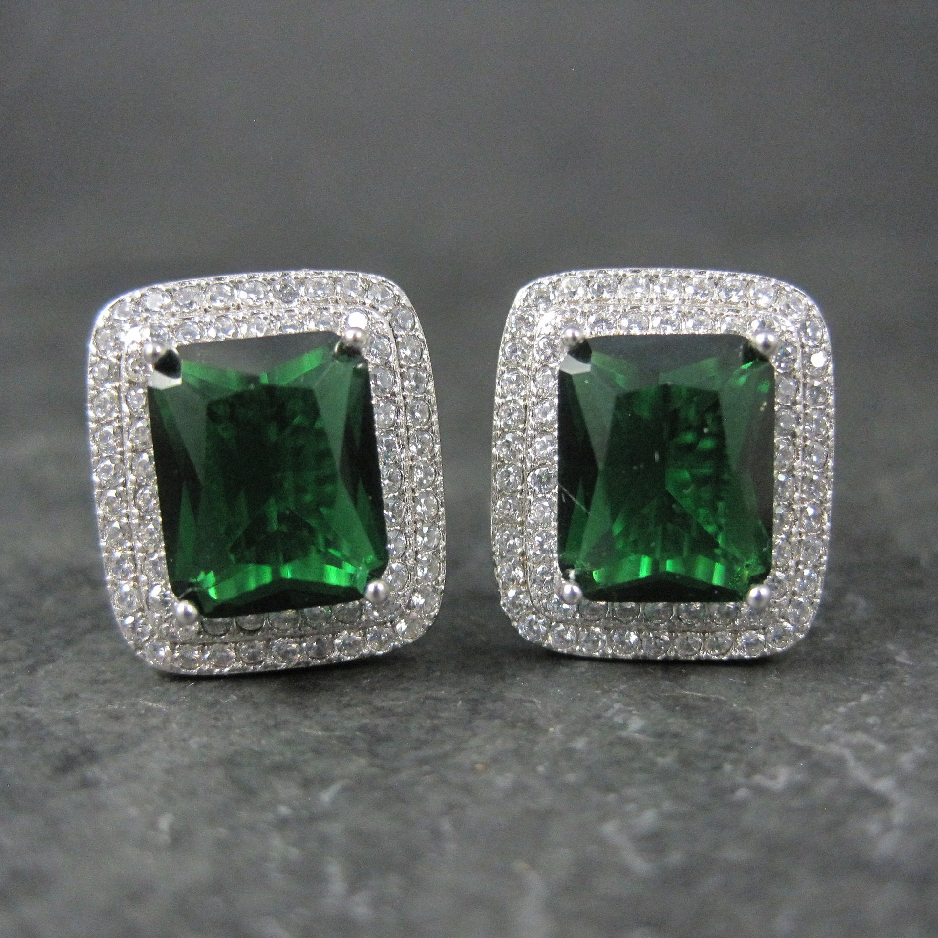 Vintage Sterling Green Cz Latch Back Earrings
