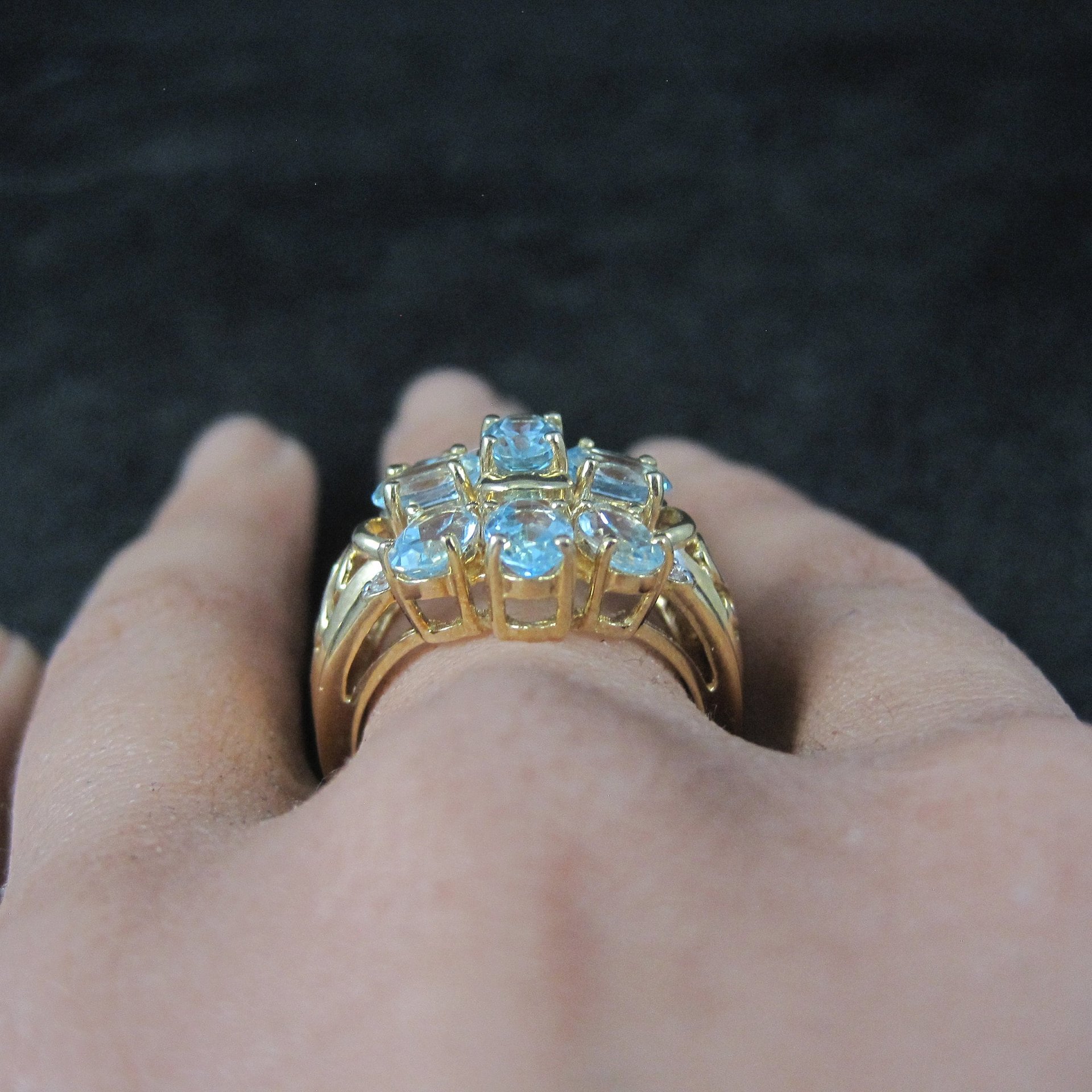 Vermeil Sterling Blue Topaz Cluster Ring Size 8