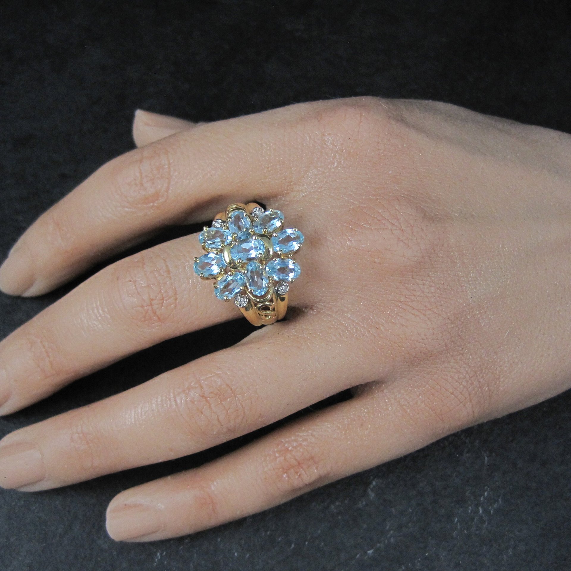 Vermeil Sterling Blue Topaz Cluster Ring Size 8
