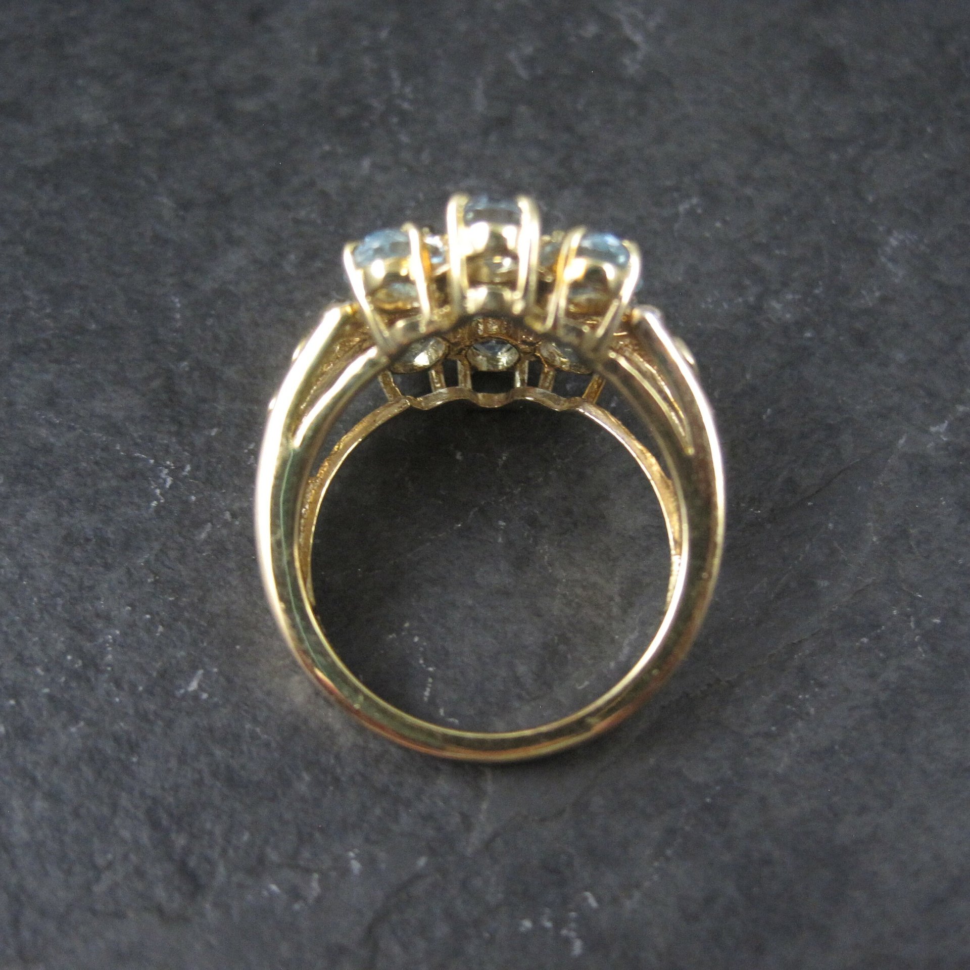 Vermeil Sterling Blue Topaz Cluster Ring Size 8