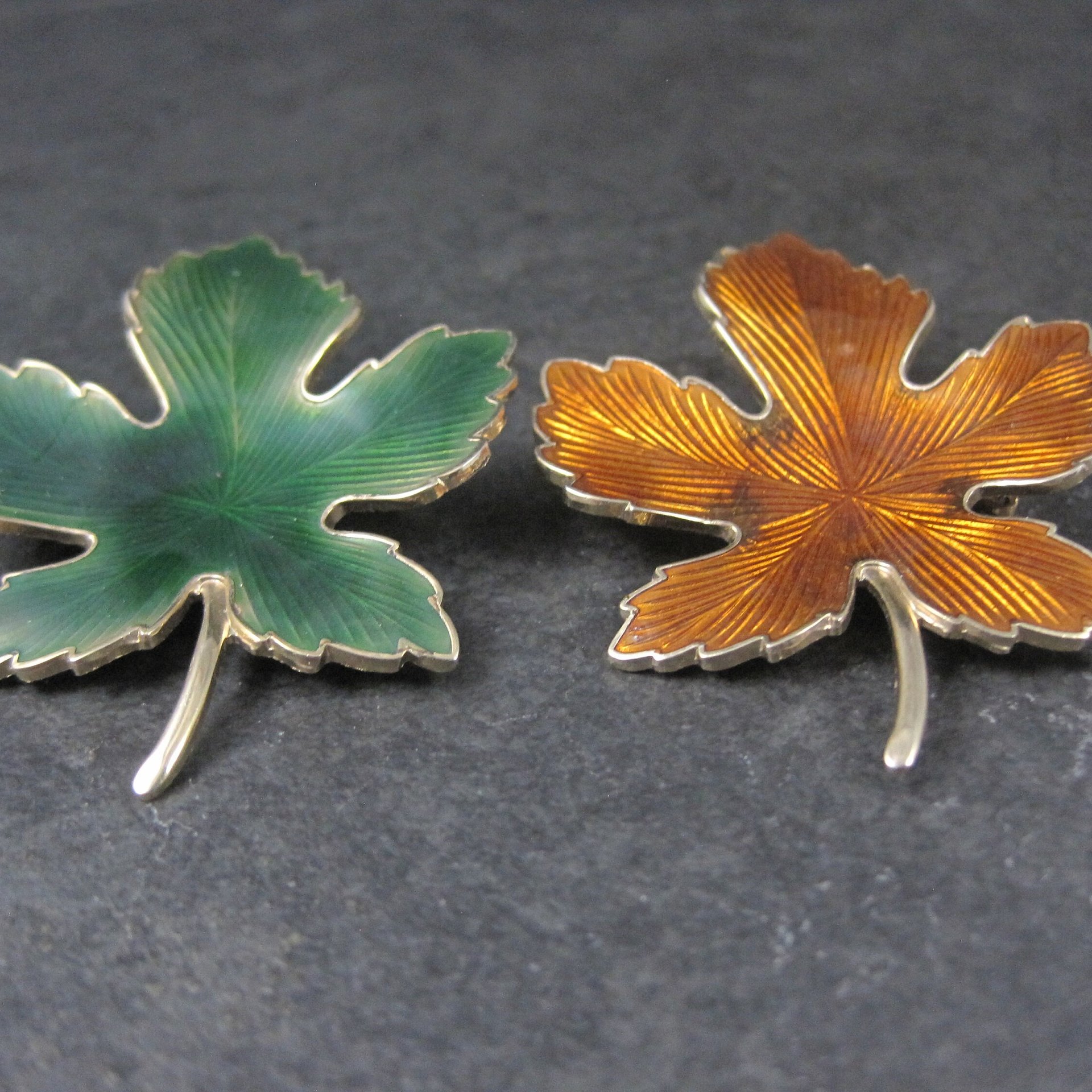 Lot of 2 Vintage Enamel Leaf Brooches