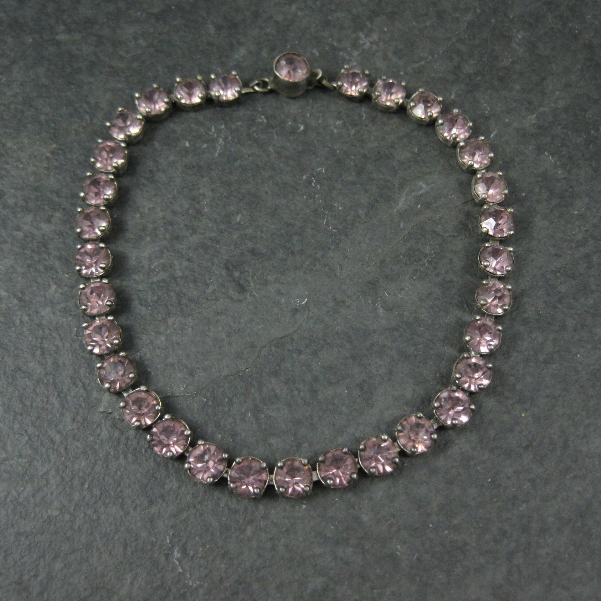 Vintage Sterling Purple Glass Bracelet 7 Inches
