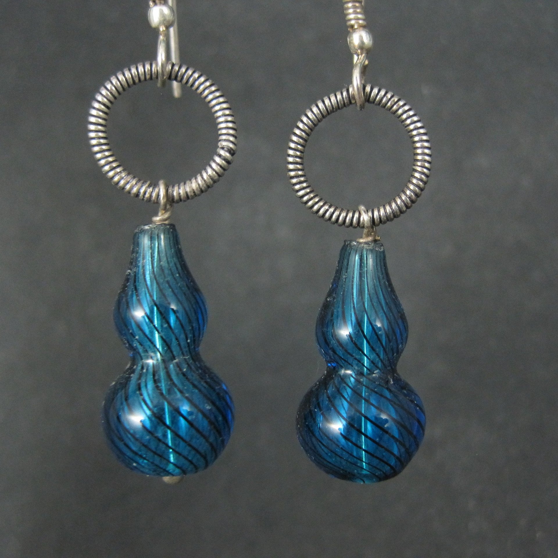 Vintage Sterling Blue Art Glass Earrings