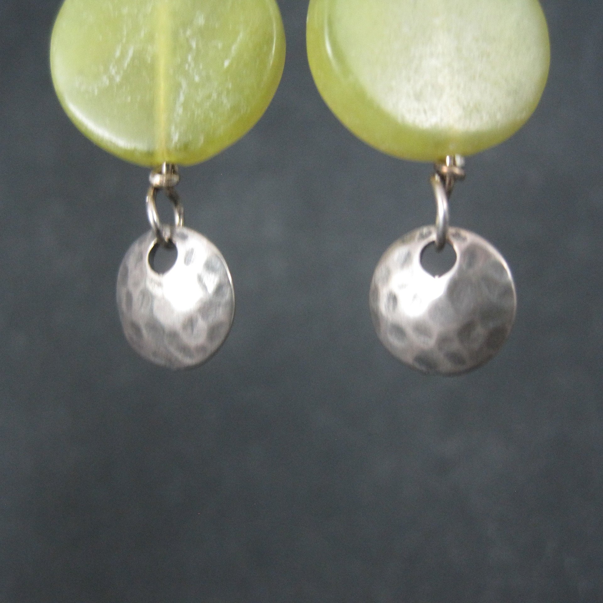 Vintage Hammered Sterling Yellow Quartz Earrings