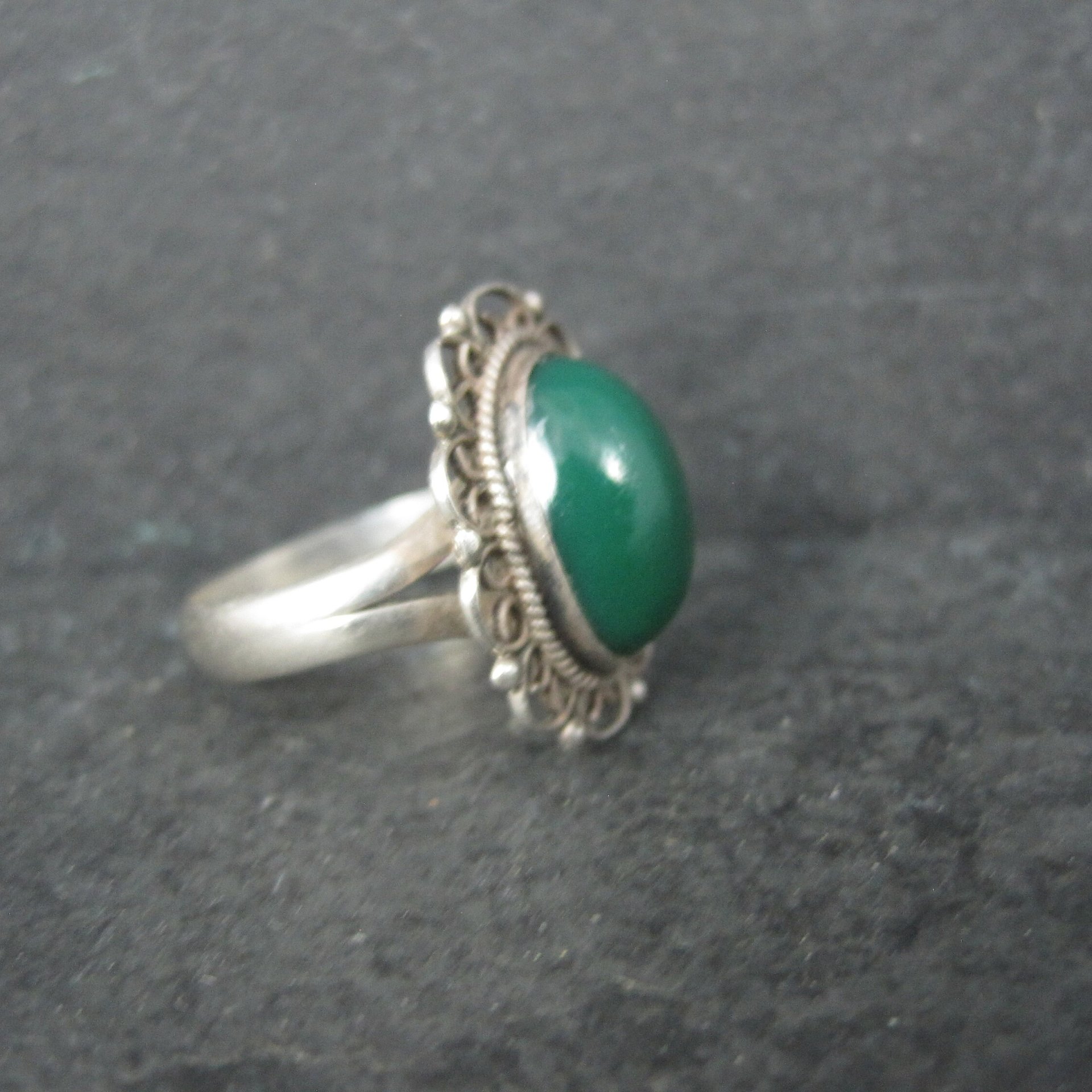 Mexican Sterling Green Onyx Ring Size 6.5