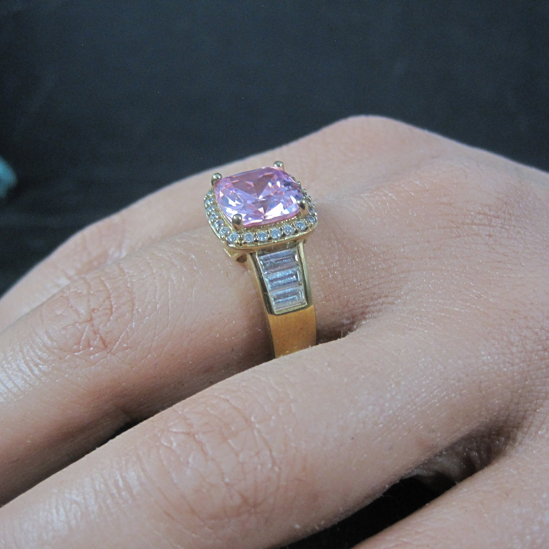 Vintage 90s Vermeil Sterling Pink Cz Ring Size 8