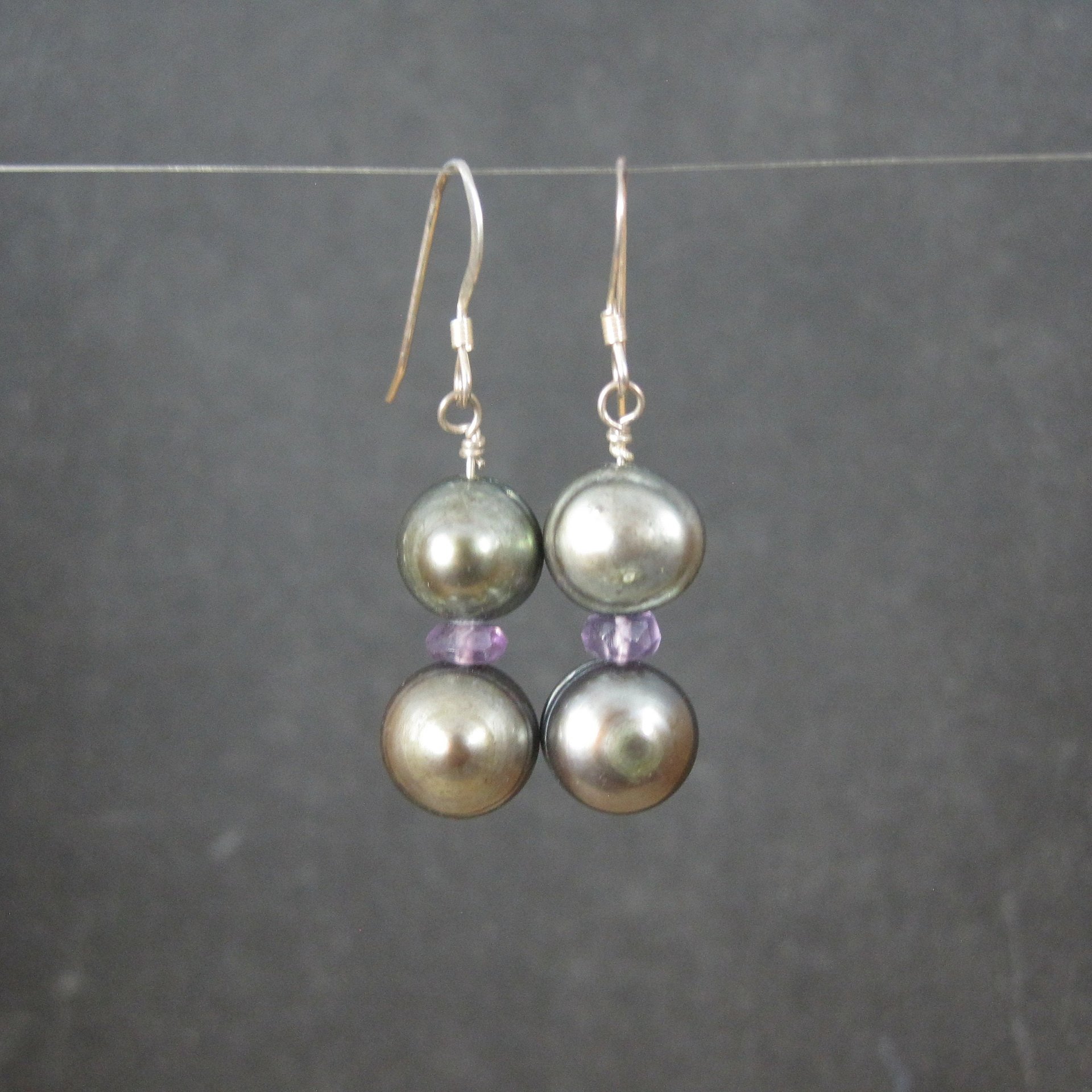Vintage Sterling Pearl Amethyst Earrings
