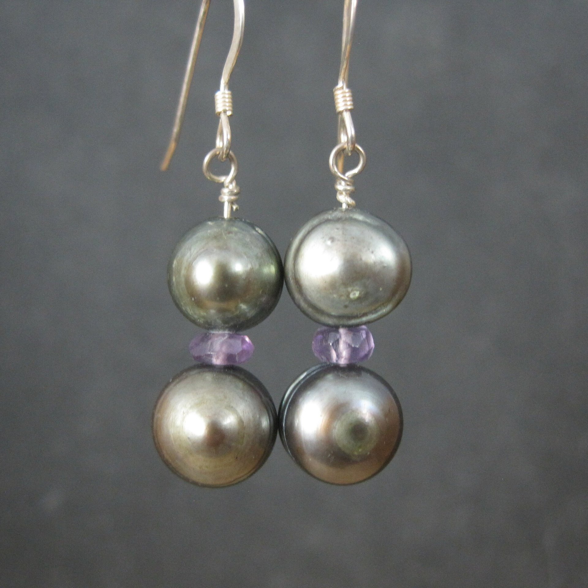 Vintage Sterling Pearl Amethyst Earrings