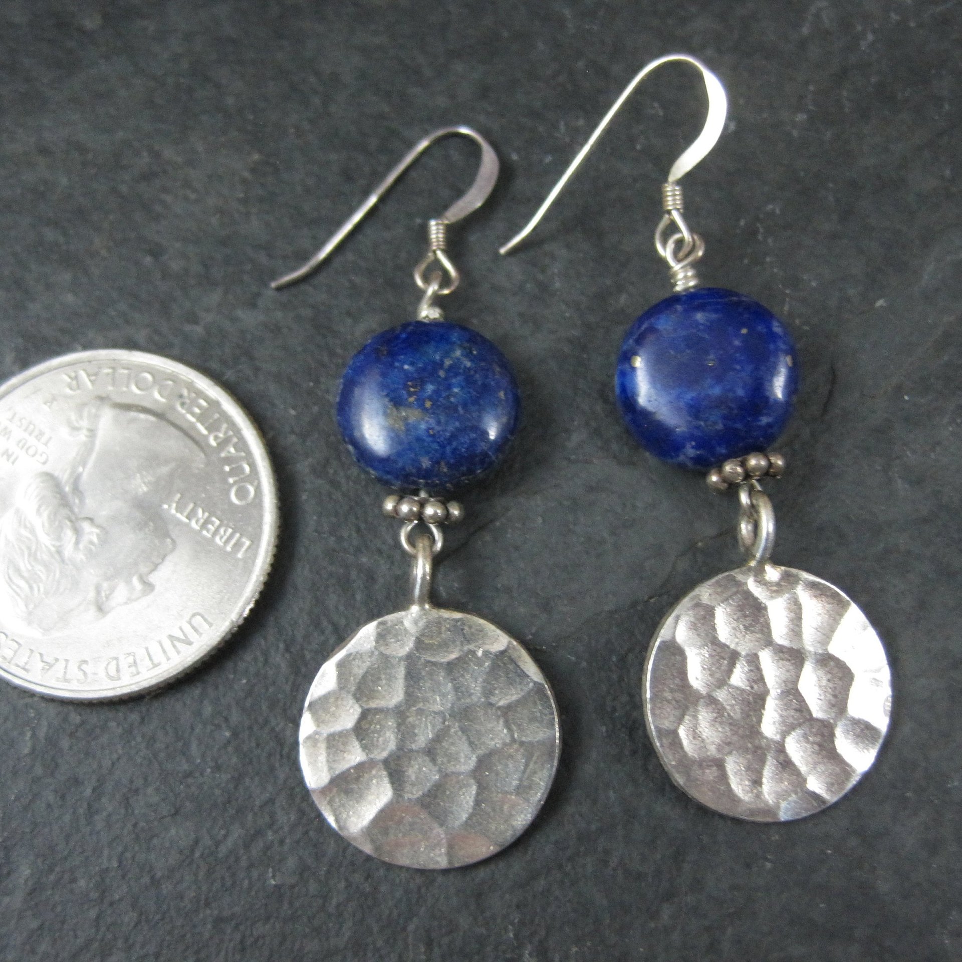 Vintage Hammered Sterling Lapis Lazuli Earrings