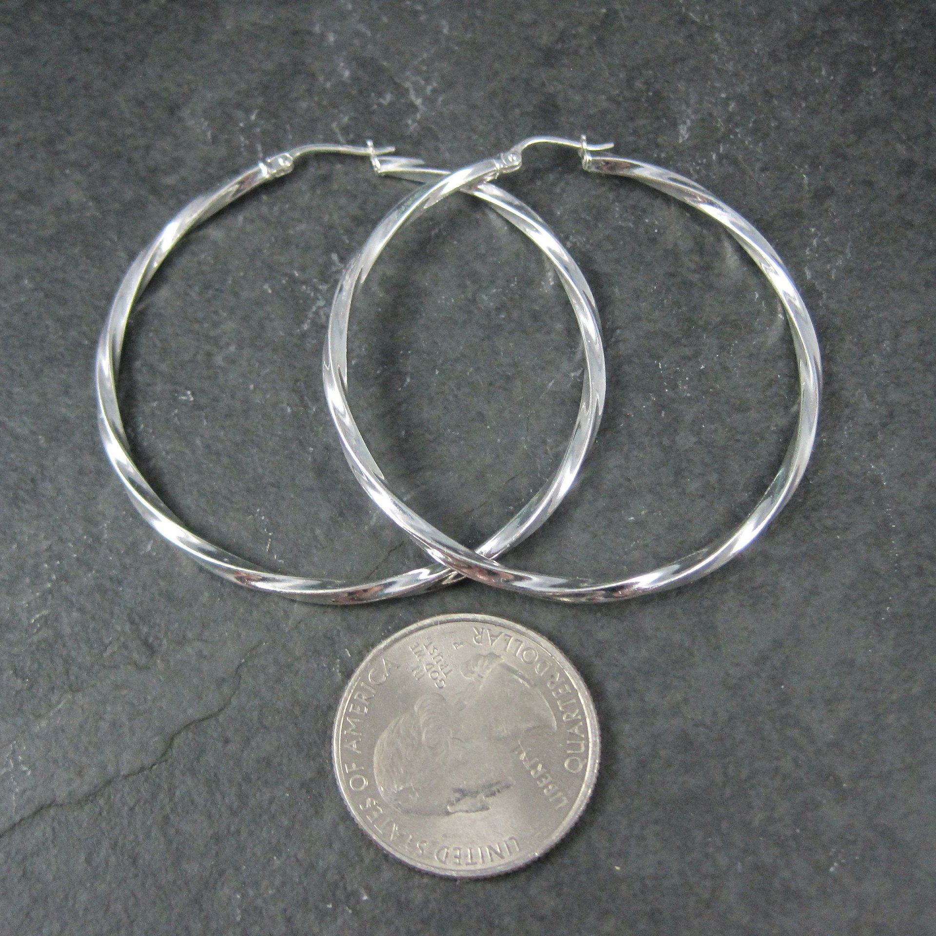 Estate Sterling Latch Back Hoop Earrings 2 Inches