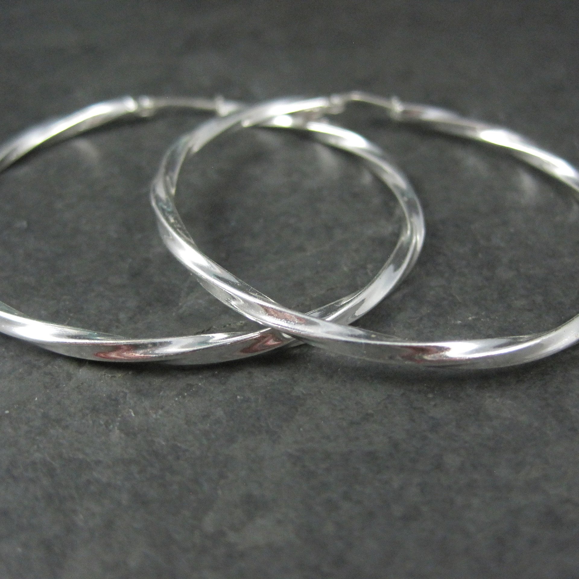 Estate Sterling Latch Back Hoop Earrings 2 Inches
