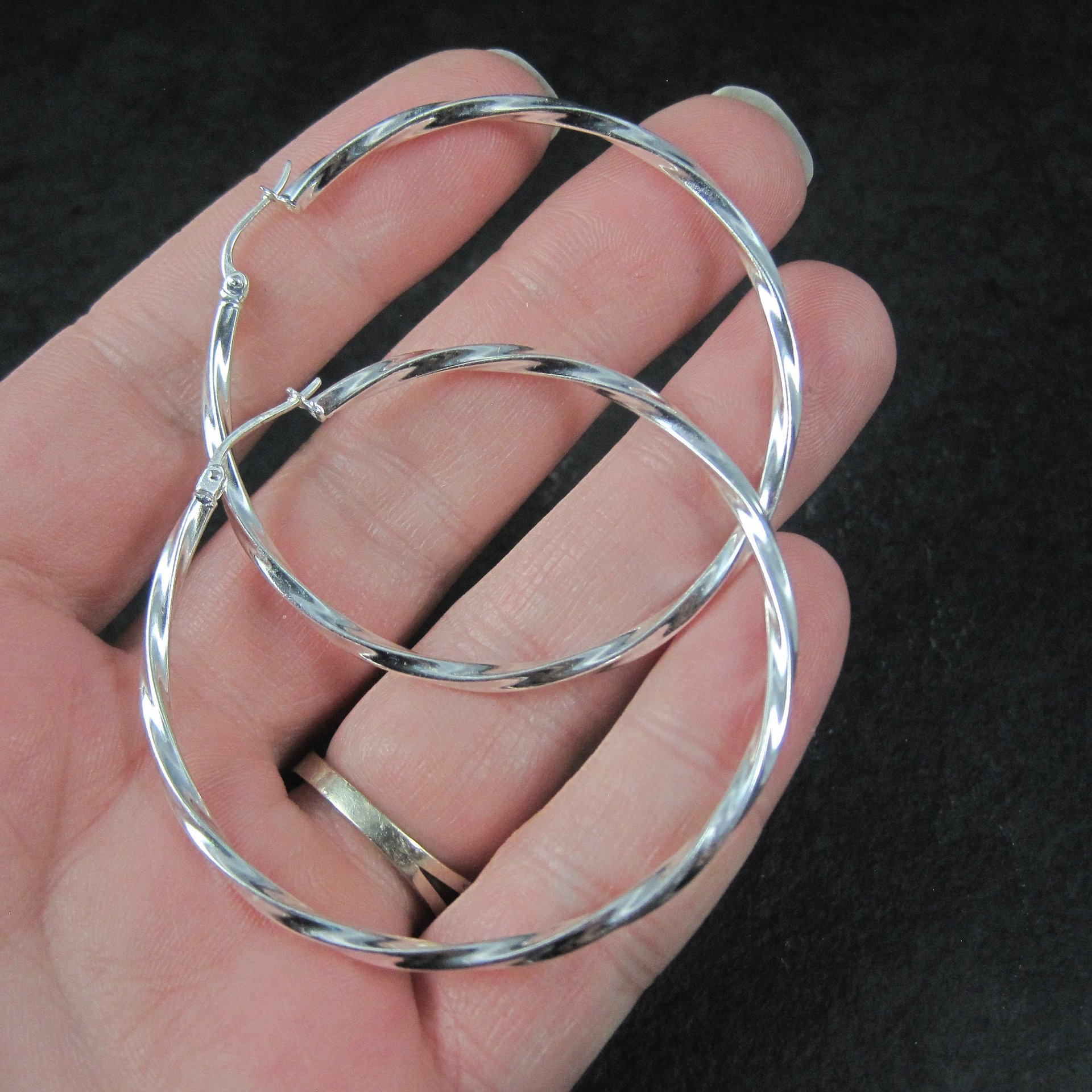 Estate Sterling Latch Back Hoop Earrings 2 Inches