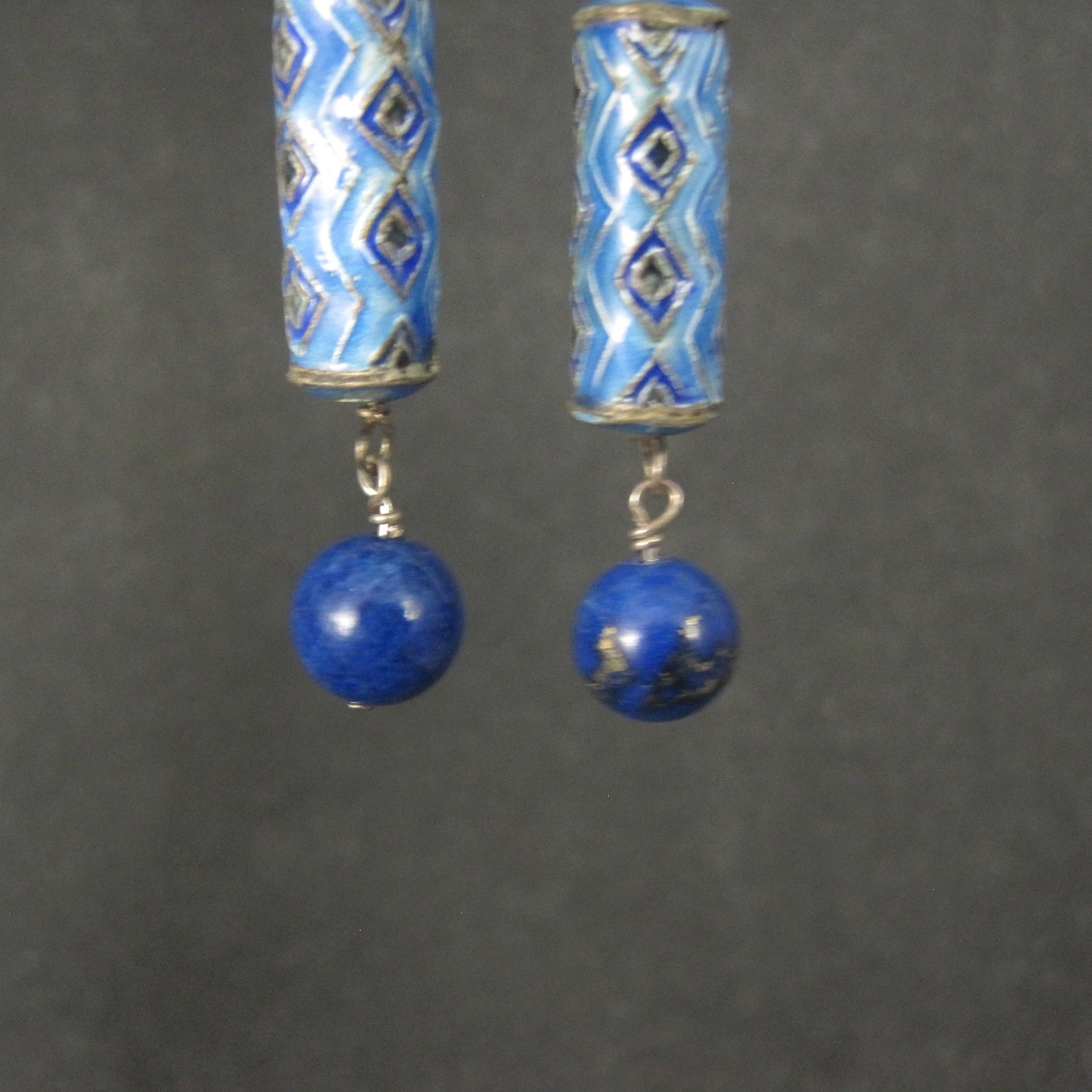 Vintage Sterling Blue Enamel Lapis Earrings