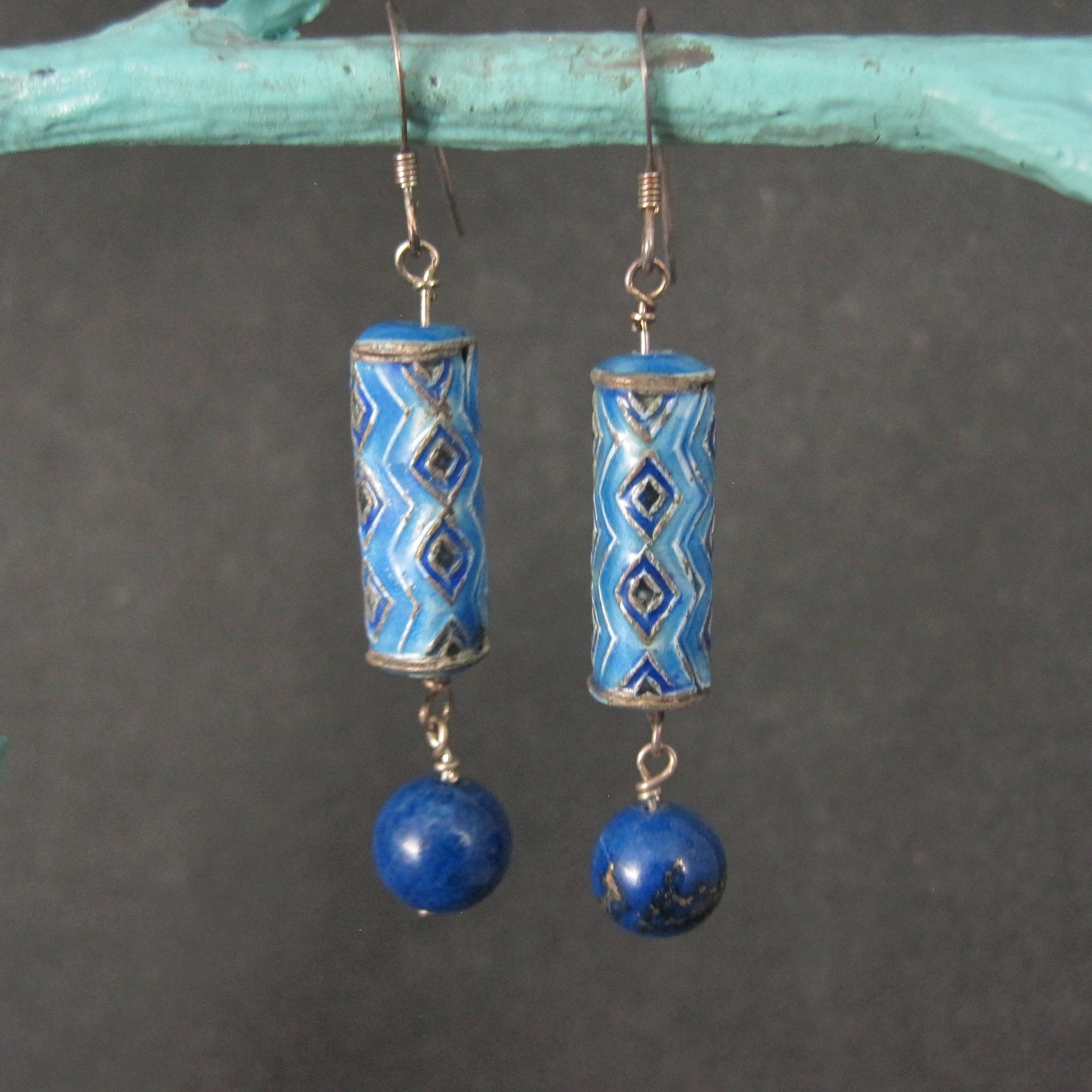 Vintage Sterling Blue Enamel Lapis Earrings