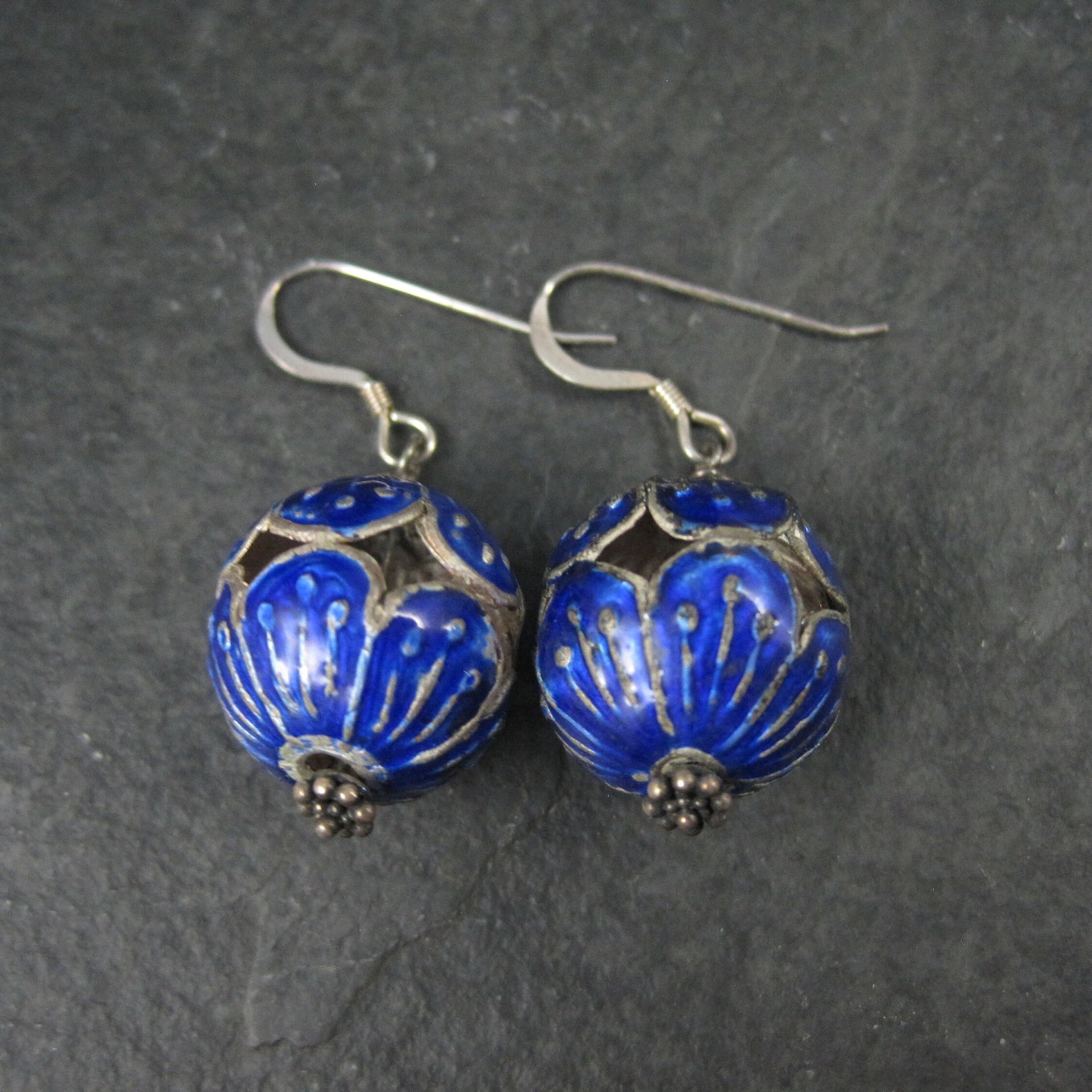 Vintage Sterling Blue Enamel Earrings