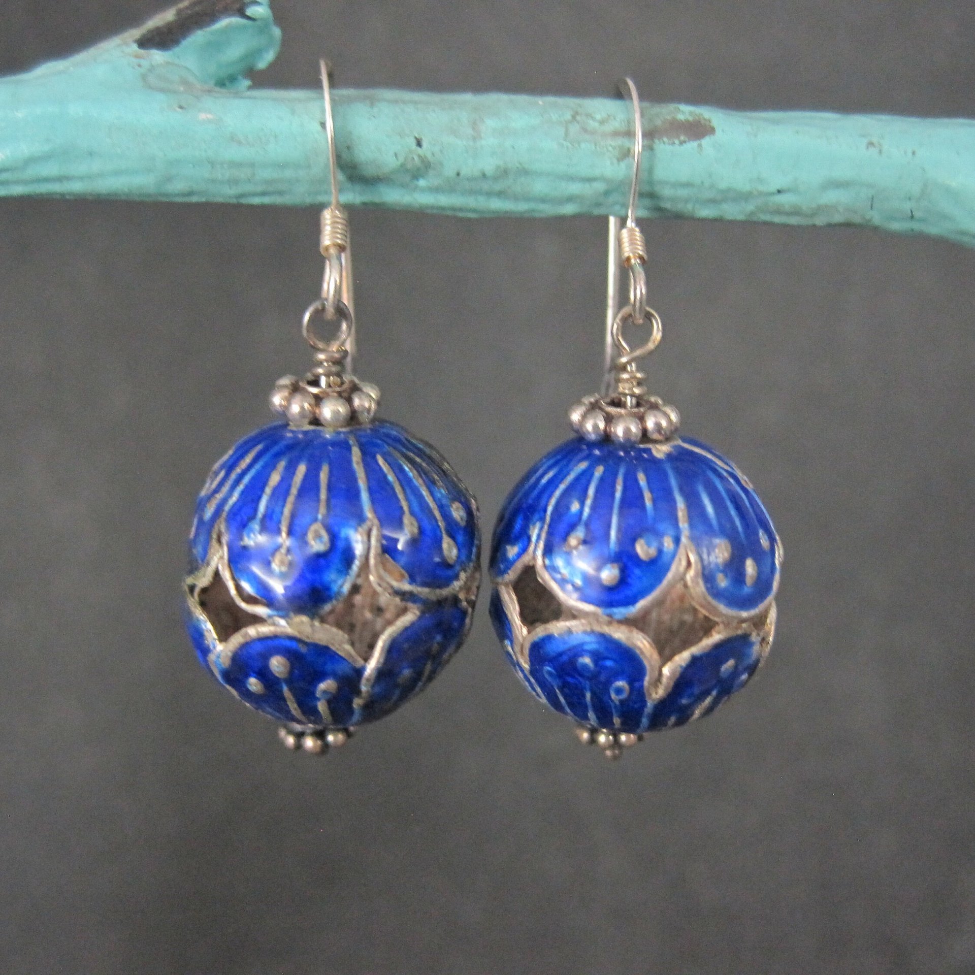 Vintage Sterling Blue Enamel Earrings