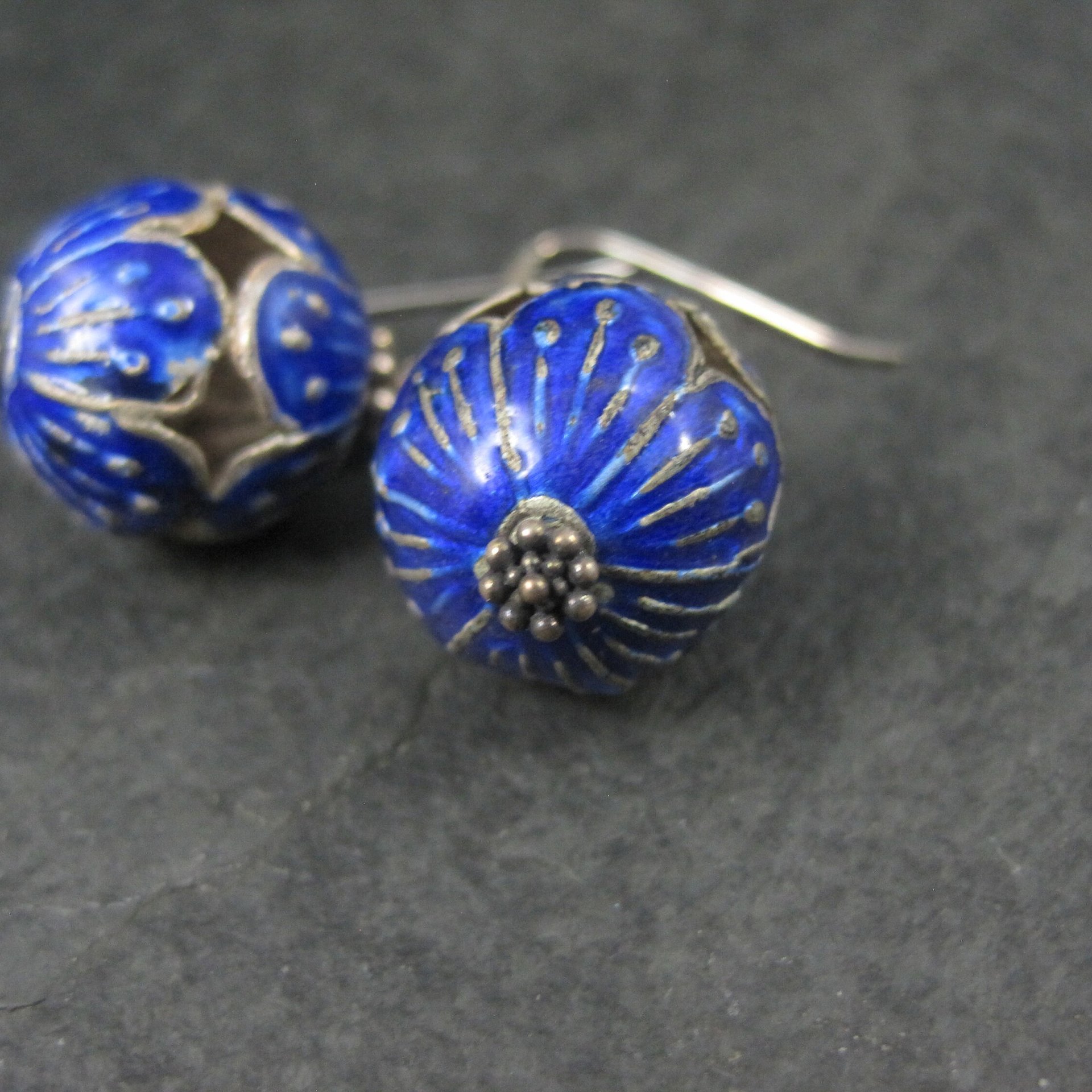 Vintage Sterling Blue Enamel Earrings