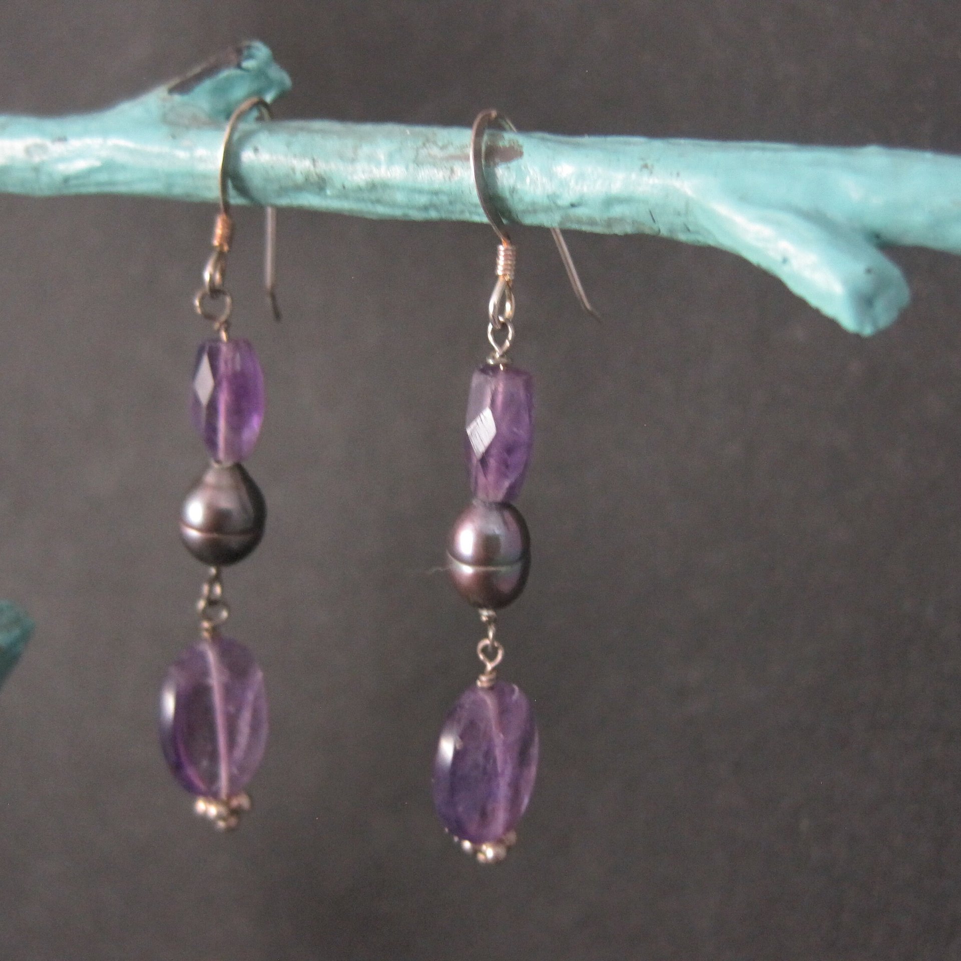 Vintage Sterling Amethyst Pearl Earrings