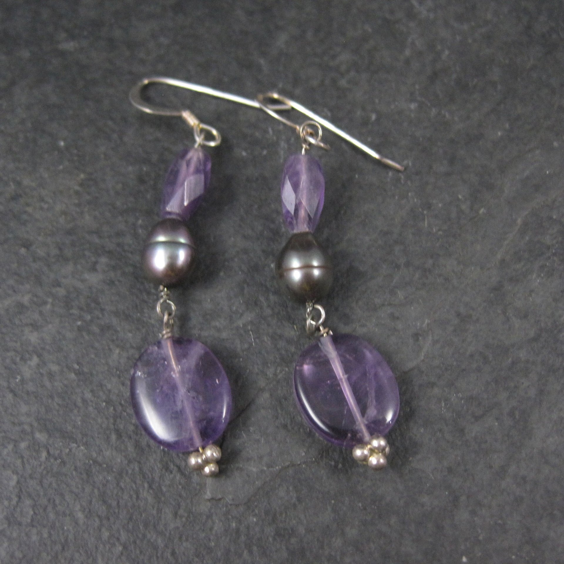 Vintage Sterling Amethyst Pearl Earrings