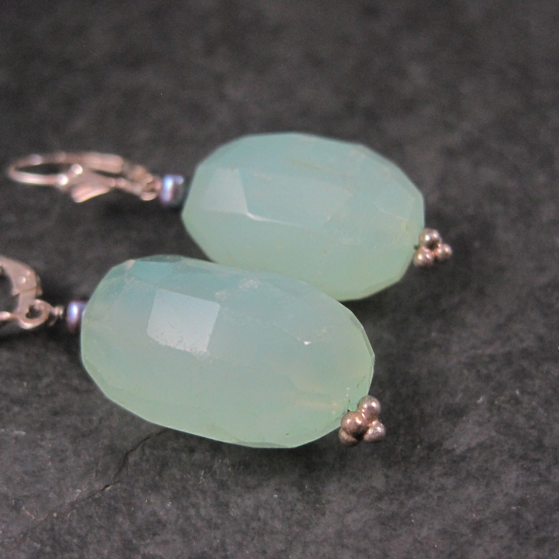 Vintage Sterling Leverback Chalcedony Pearl Earrings