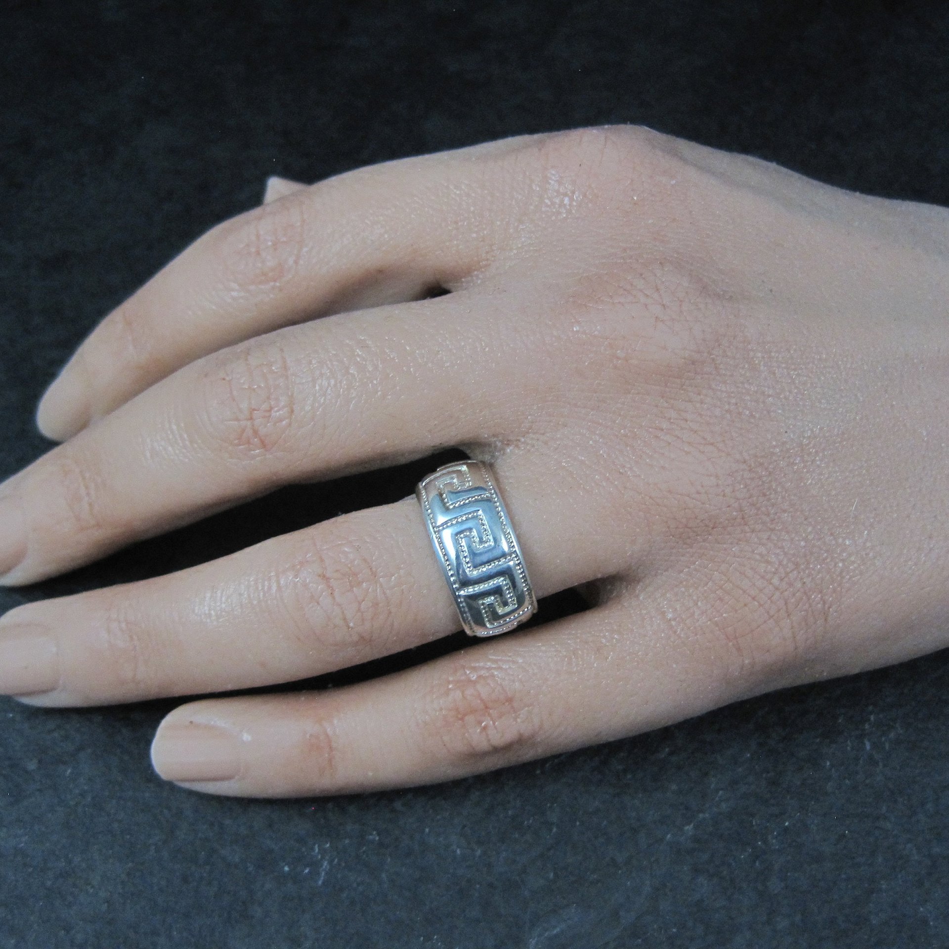 Italian Sterling Greek Key Band Ring Size 6