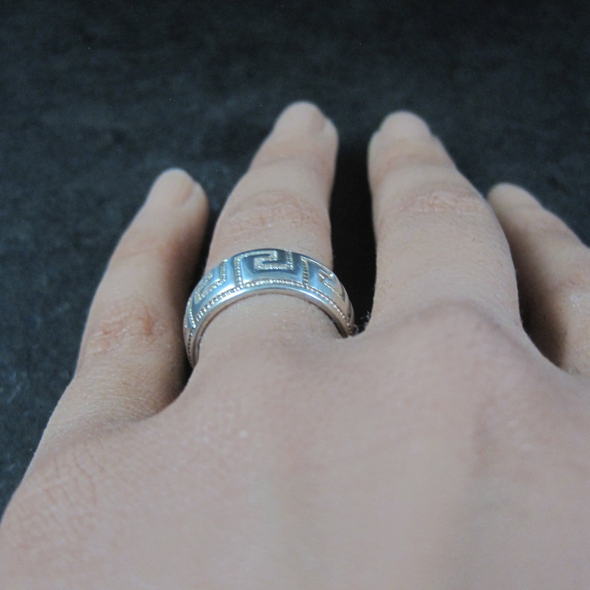 Italian Sterling Greek Key Band Ring Size 6