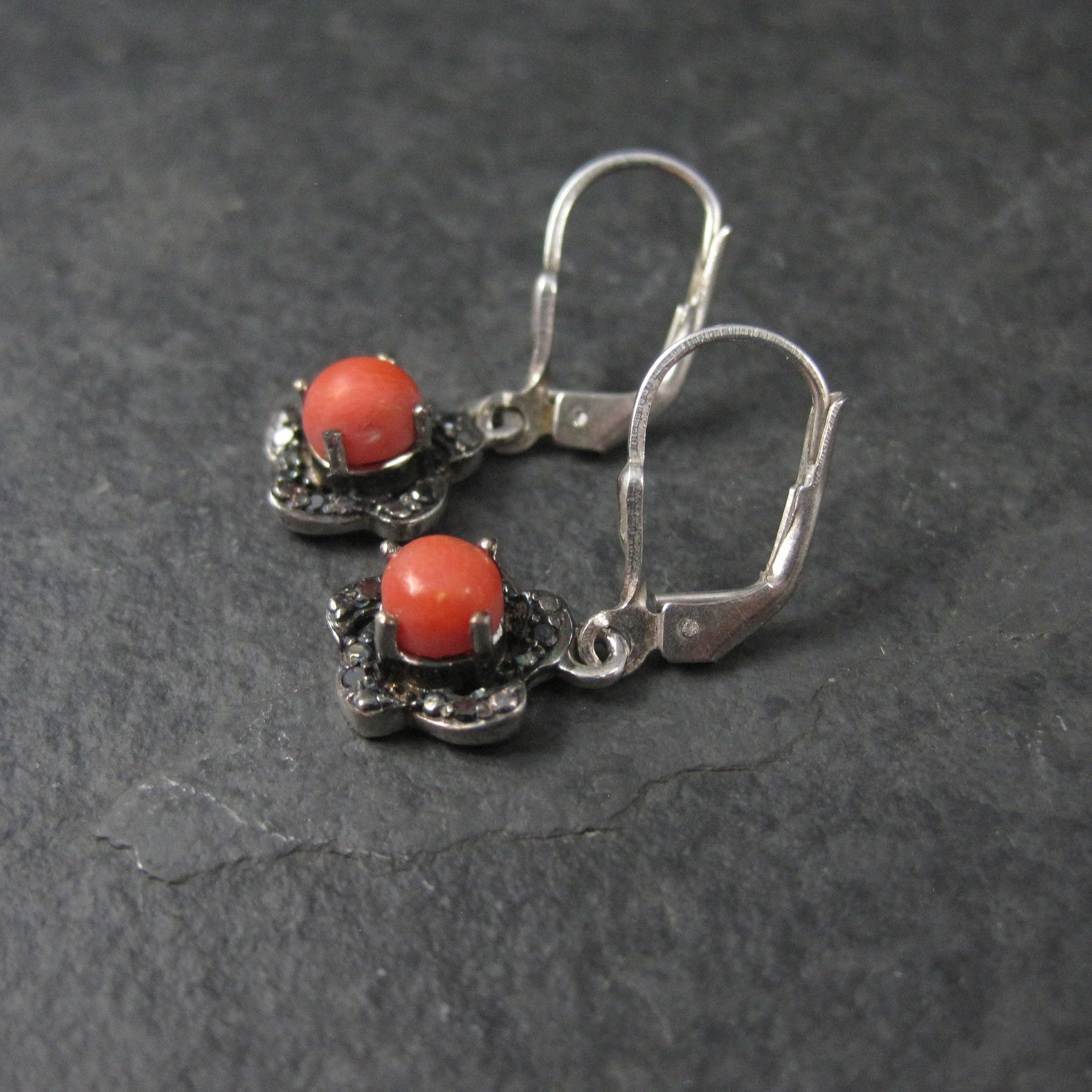 Sterling Coral Flower Lever Back Earrings