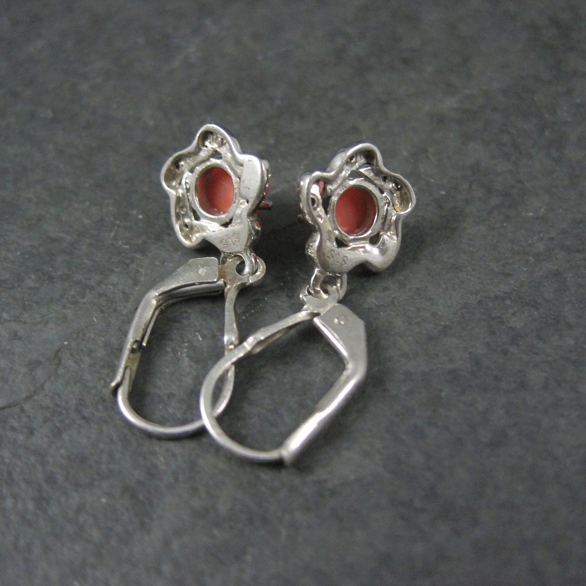 Sterling Coral Flower Lever Back Earrings