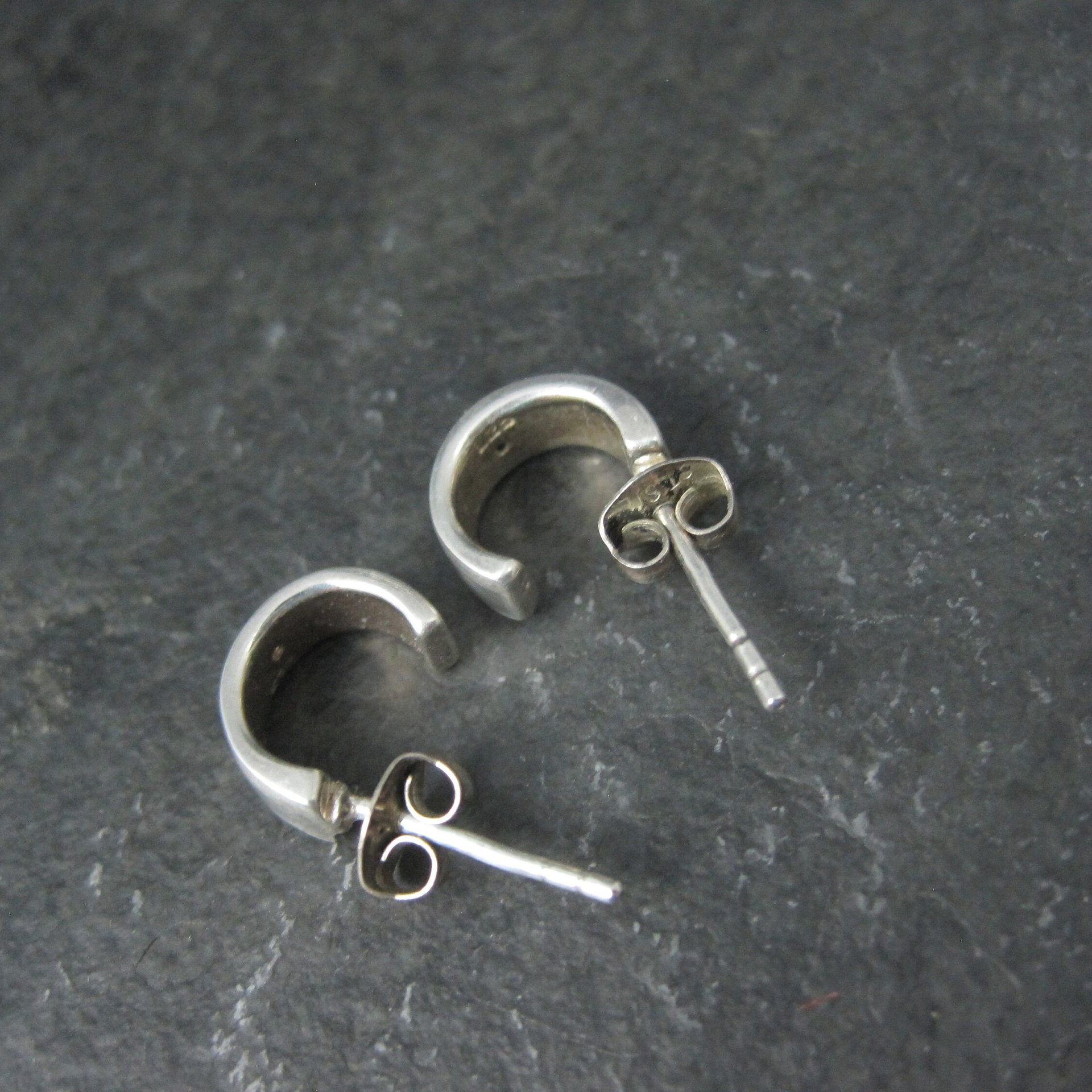 Tiny Sterling Diamond Half Hoop Earrings