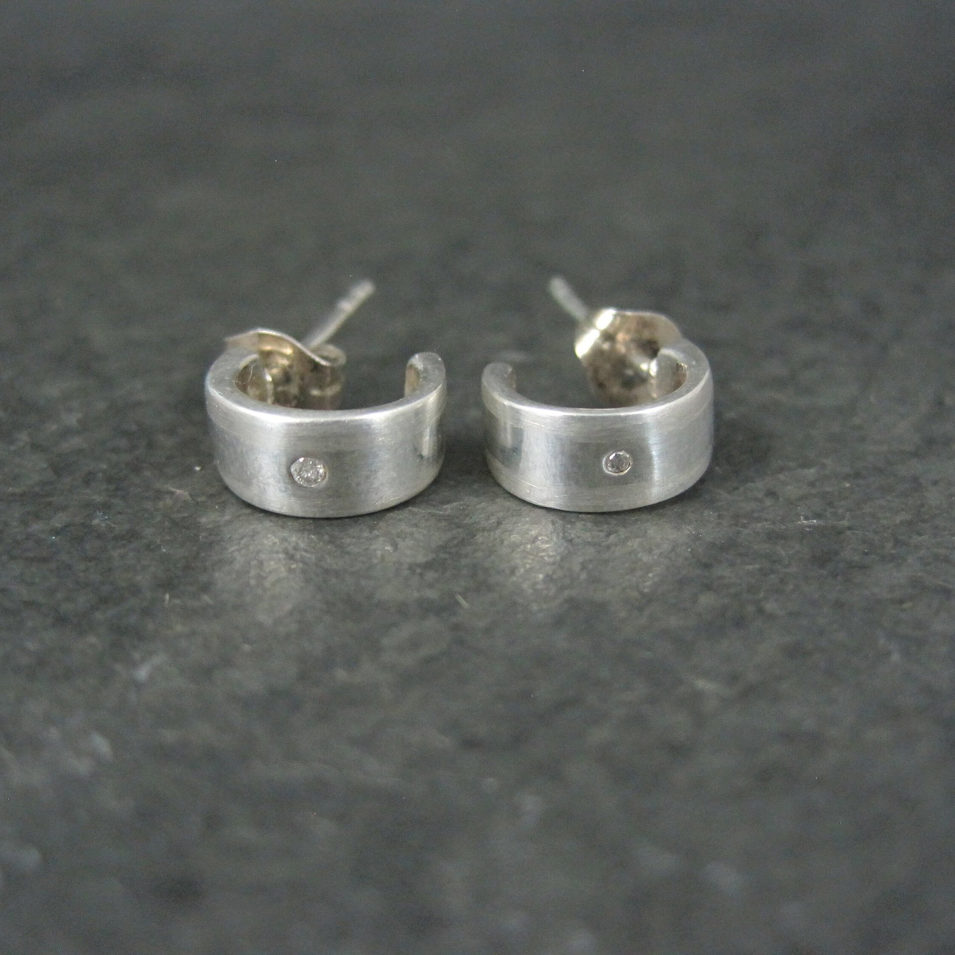 Tiny Sterling Diamond Half Hoop Earrings
