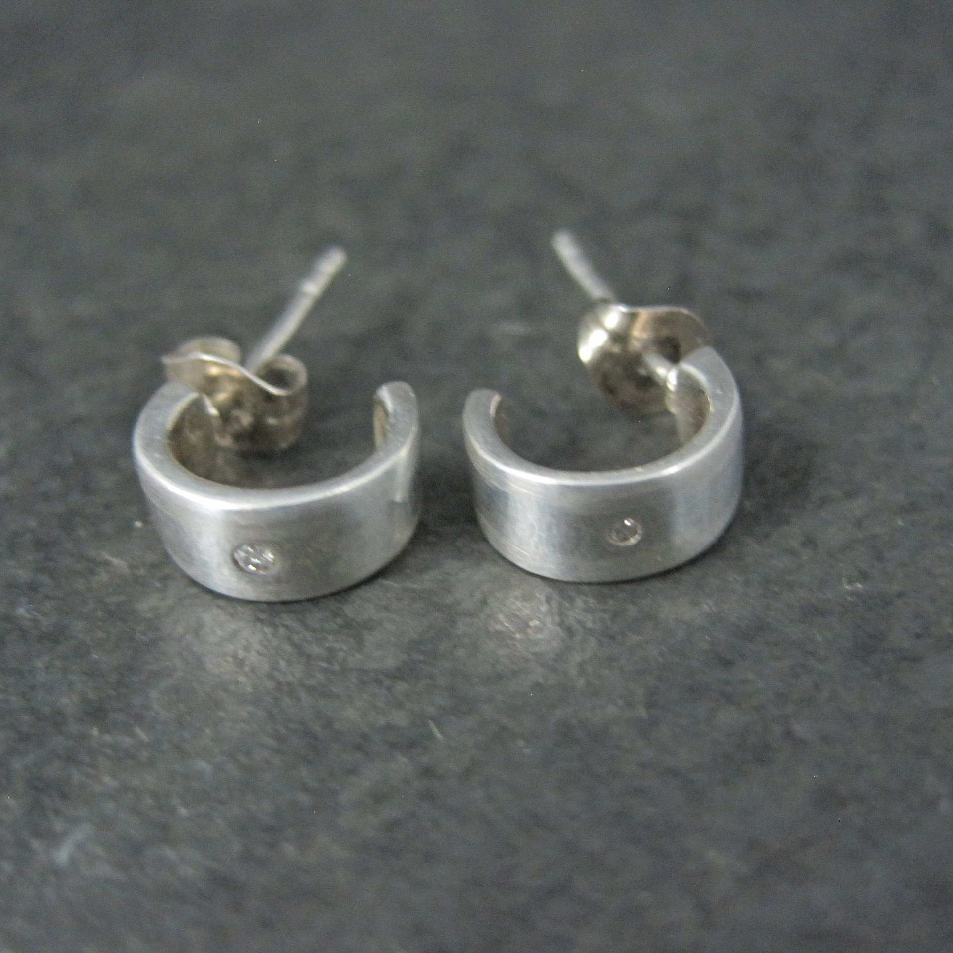 Tiny Sterling Diamond Half Hoop Earrings