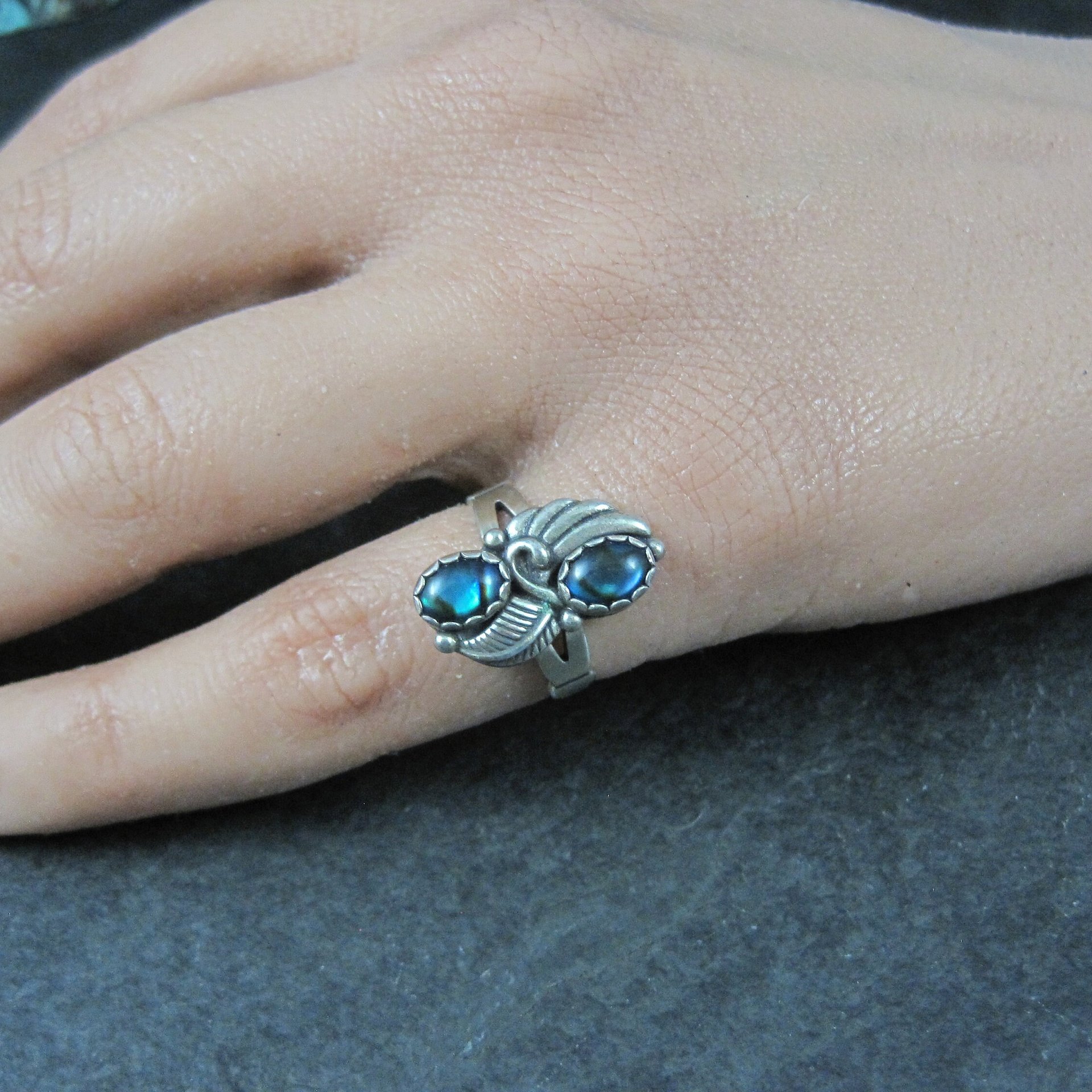 Southwestern Sterling Paua Sell Feather Ring NOS Multiple Sizes Available