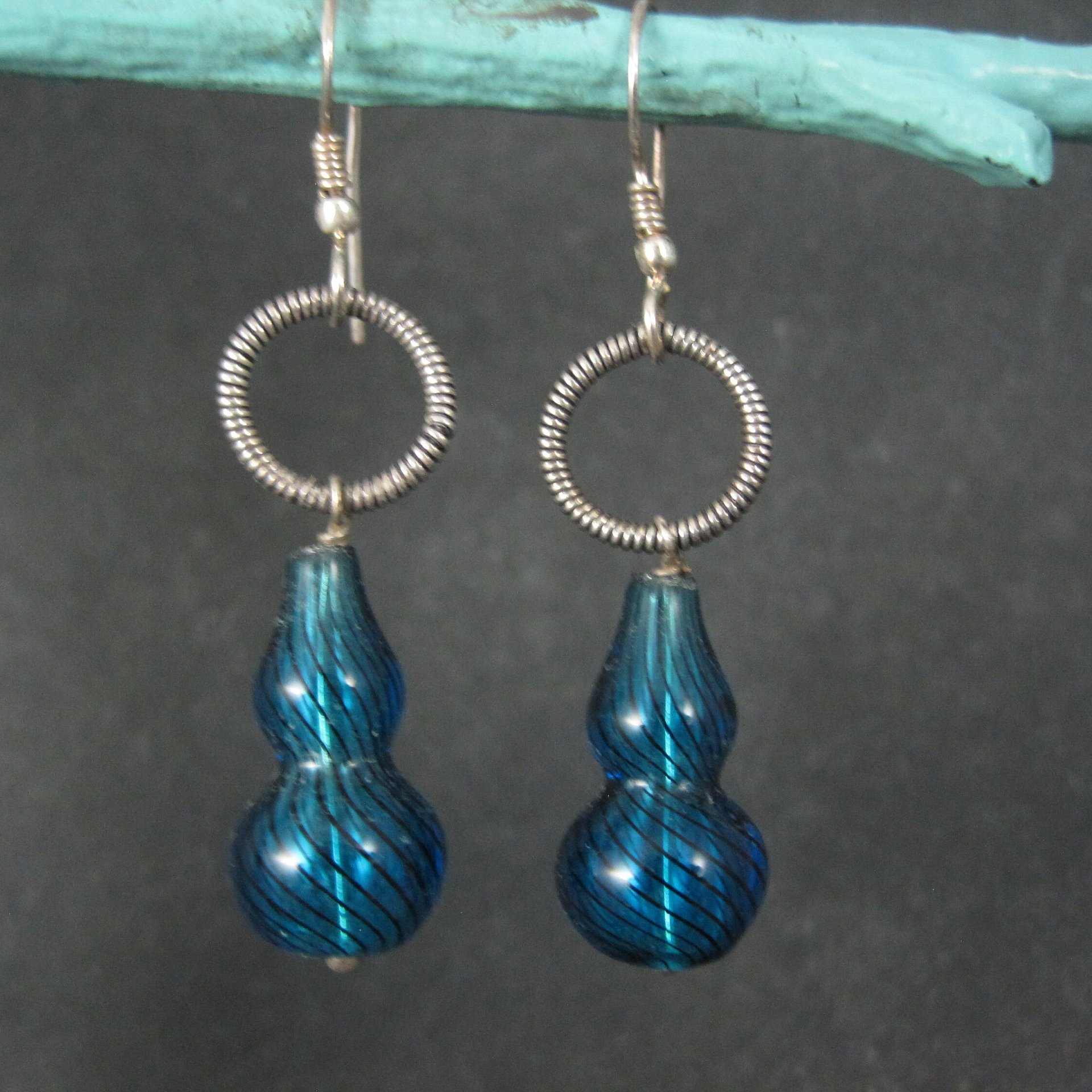 Vintage Sterling Blue Art Glass Earrings