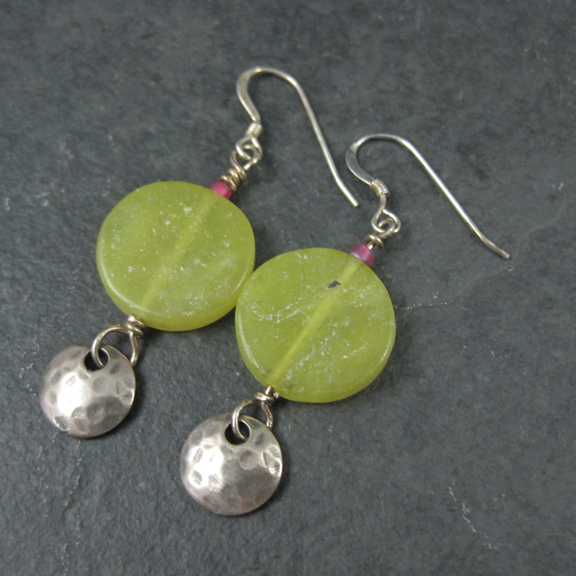 Vintage Hammered Sterling Yellow Quartz Earrings