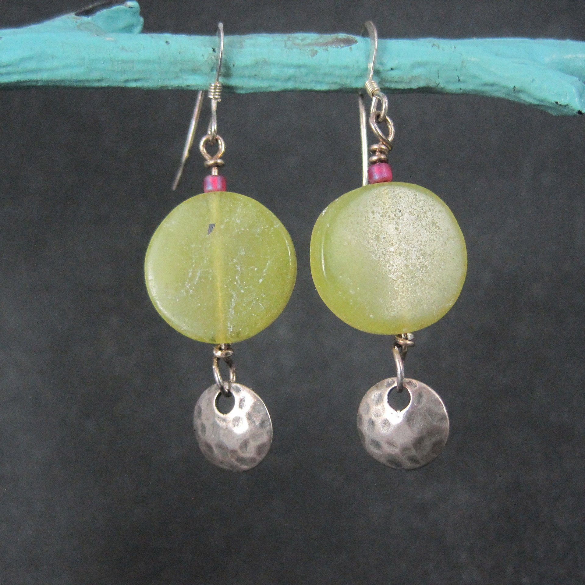 Vintage Hammered Sterling Yellow Quartz Earrings
