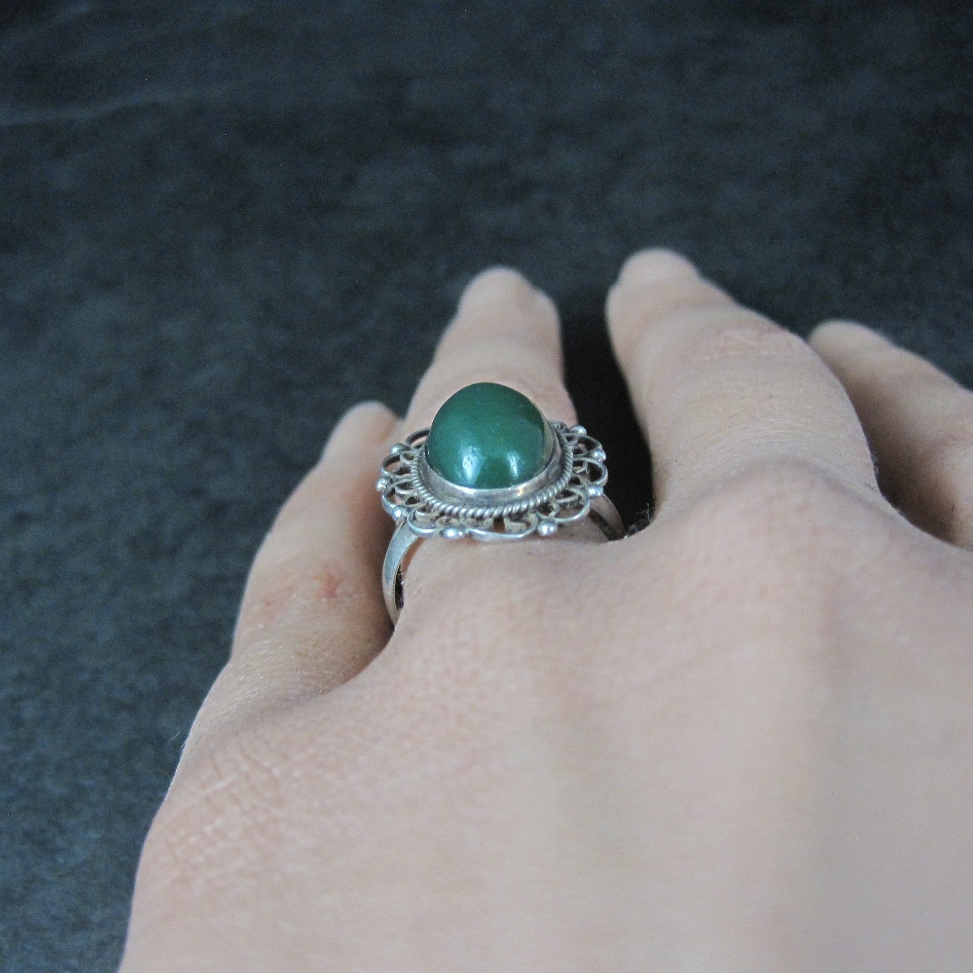 Mexican Sterling Green Onyx Ring Size 6.5