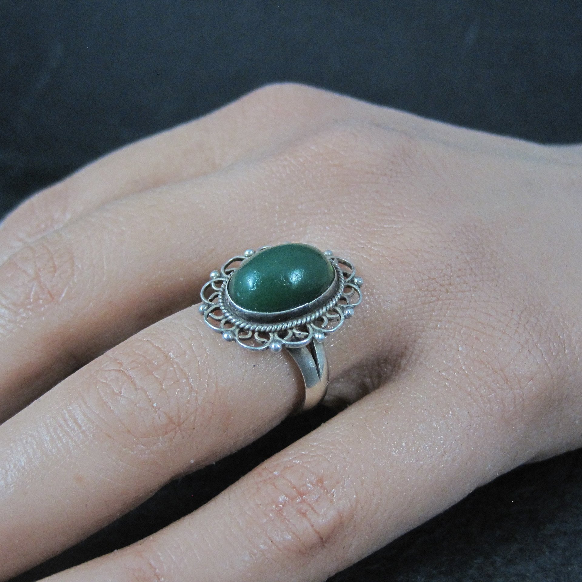 Mexican Sterling Green Onyx Ring Size 6.5