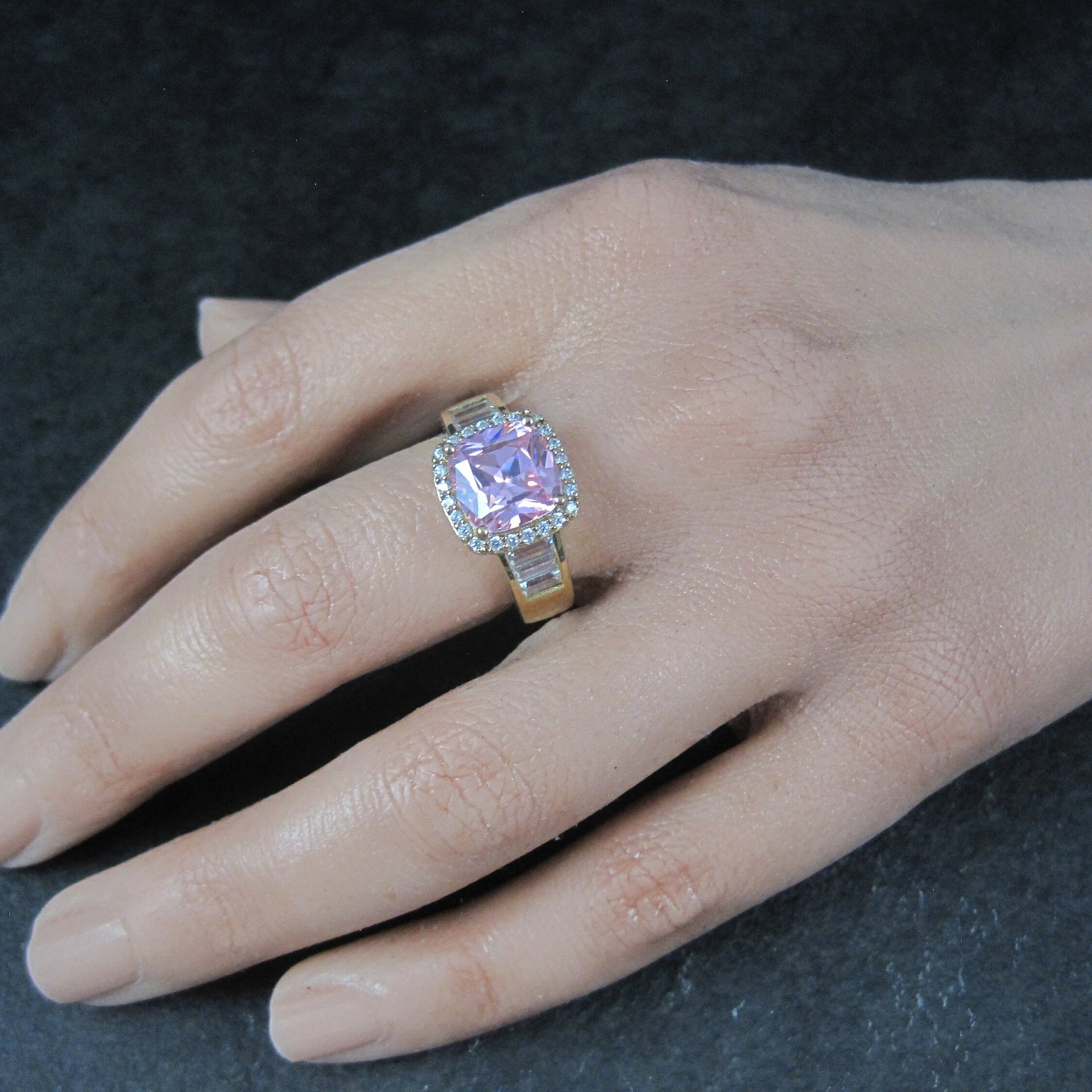 Vintage 90s Vermeil Sterling Pink Cz Ring Size 8