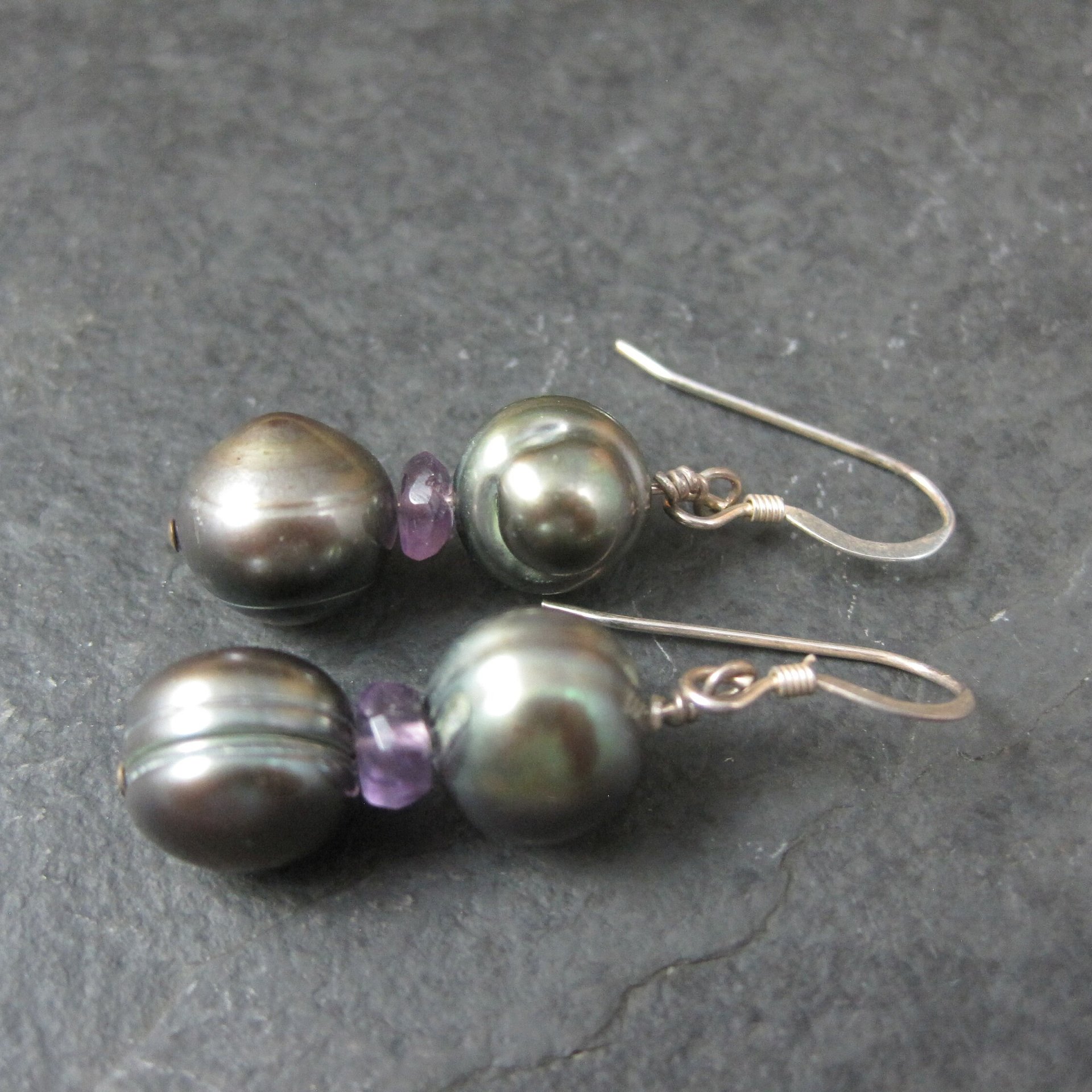Vintage Sterling Pearl Amethyst Earrings