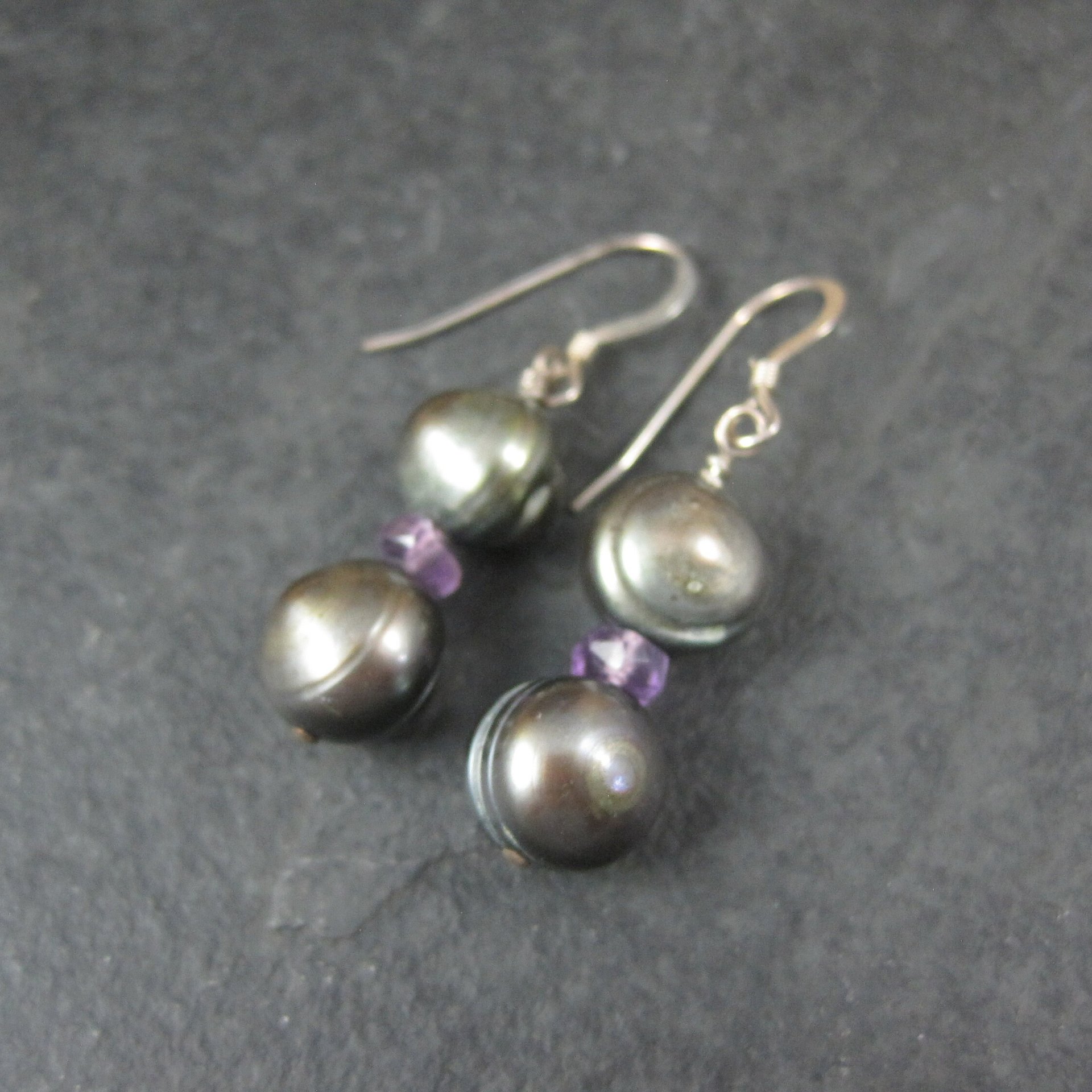 Vintage Sterling Pearl Amethyst Earrings
