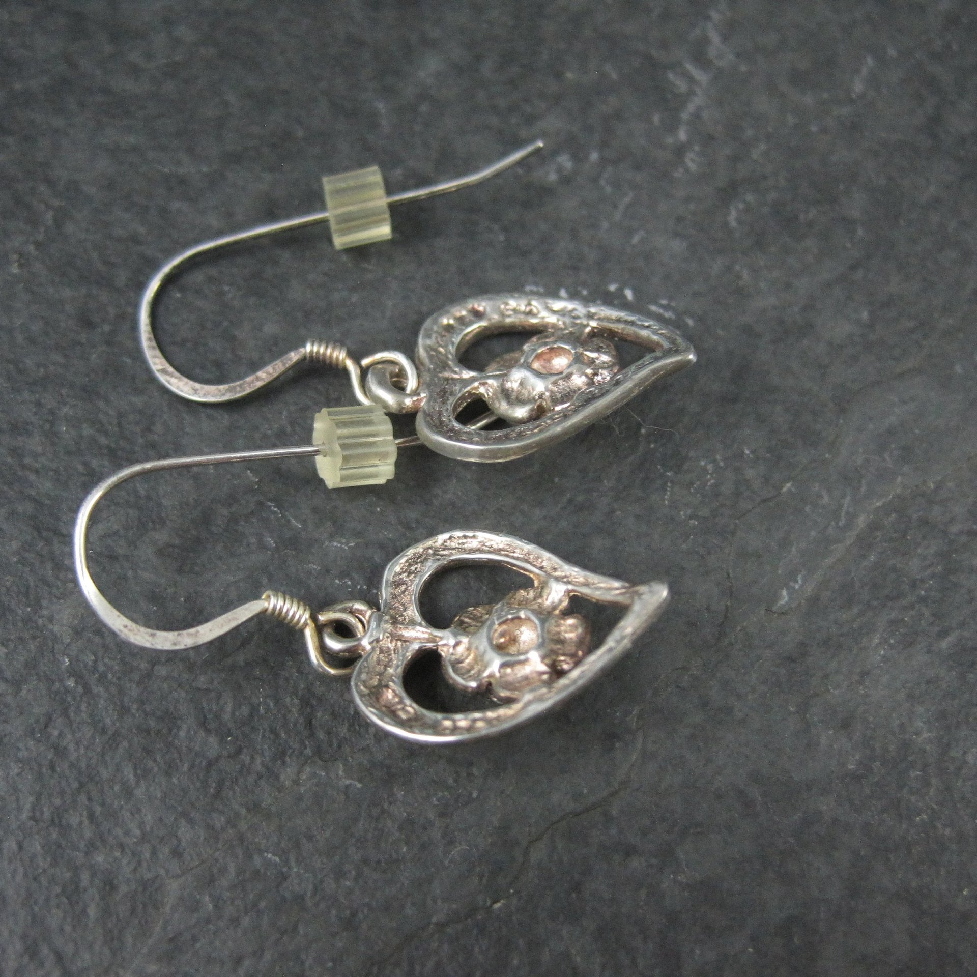 Vintage Sterling Heart Rose Earrings