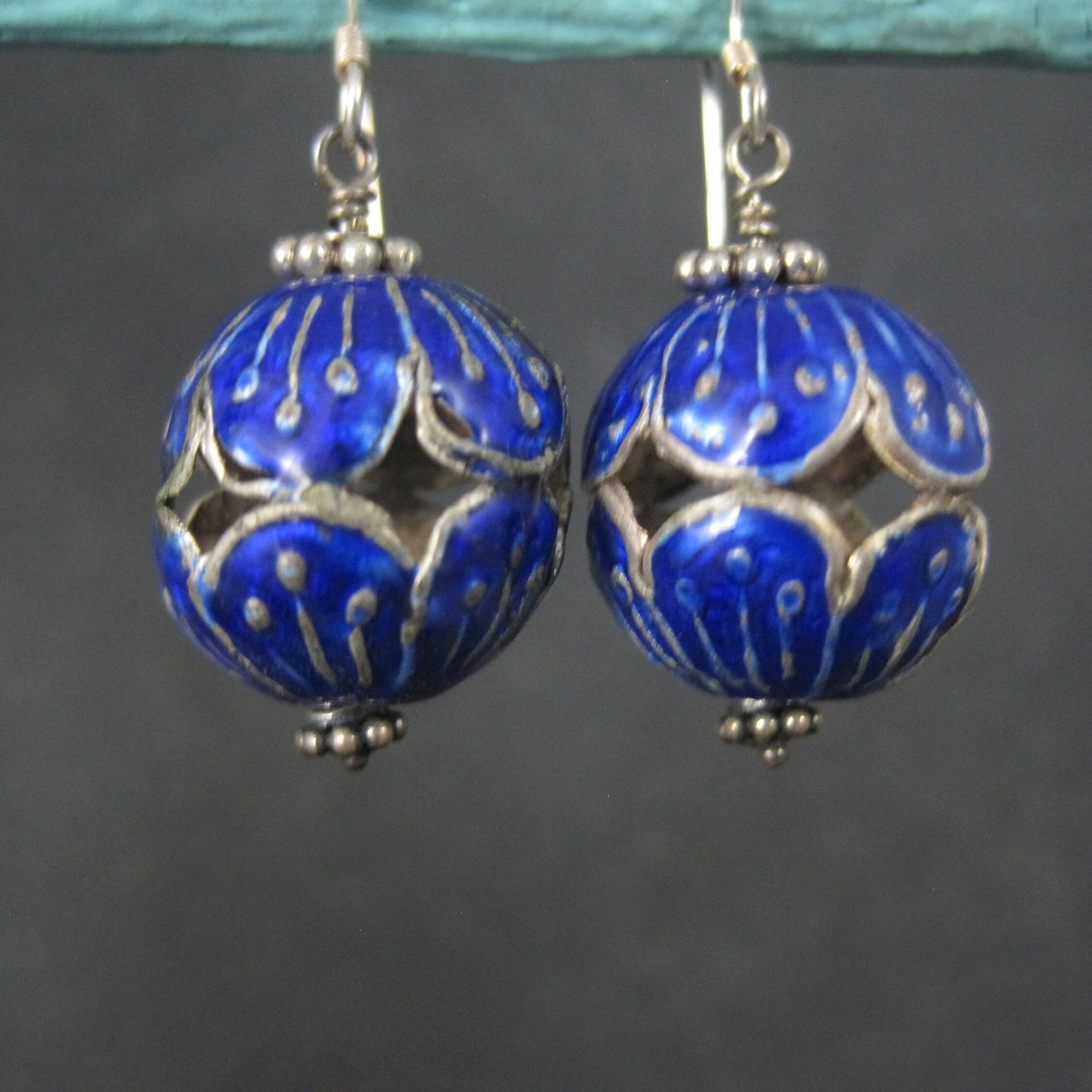 Vintage Sterling Blue Enamel Earrings