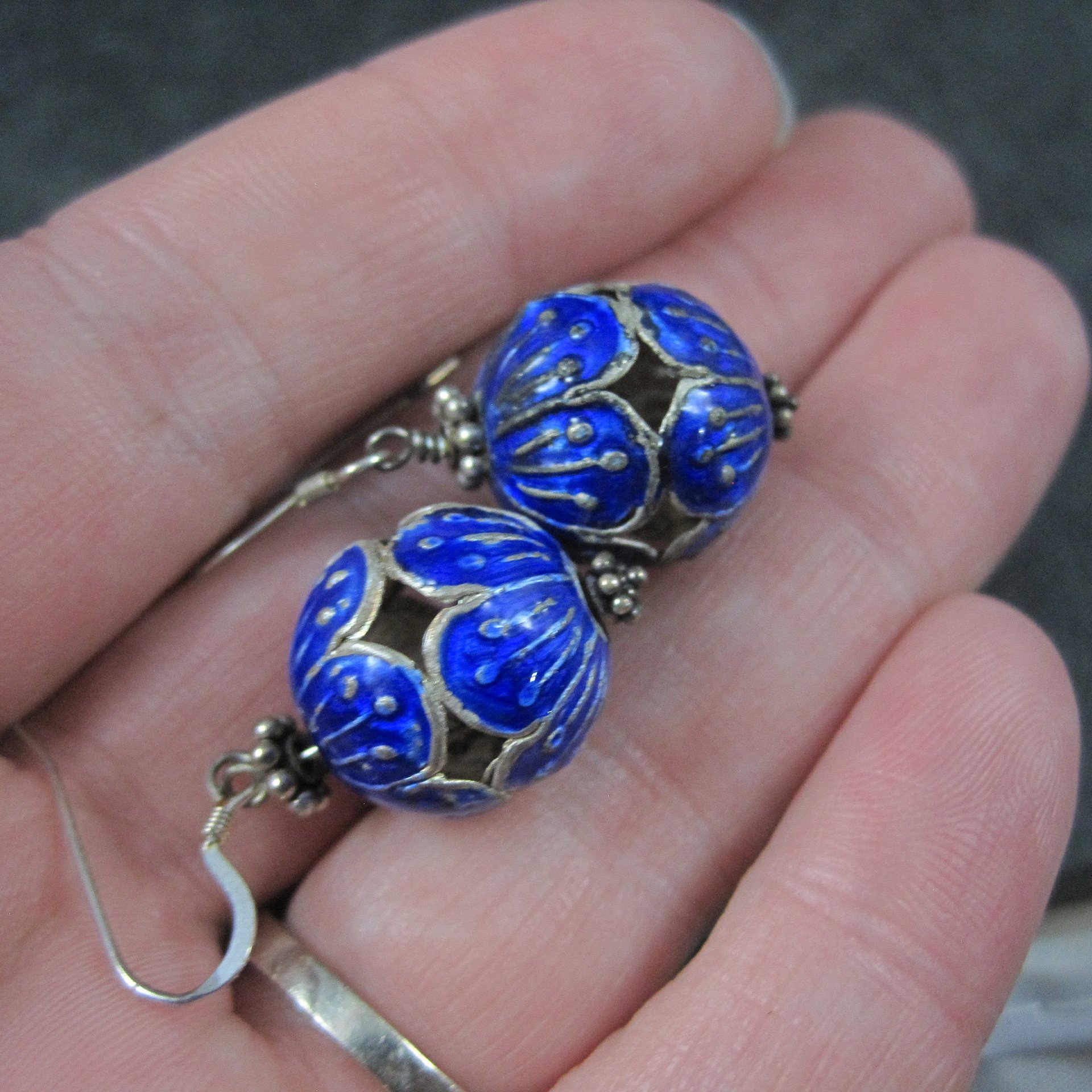 Vintage Sterling Blue Enamel Earrings