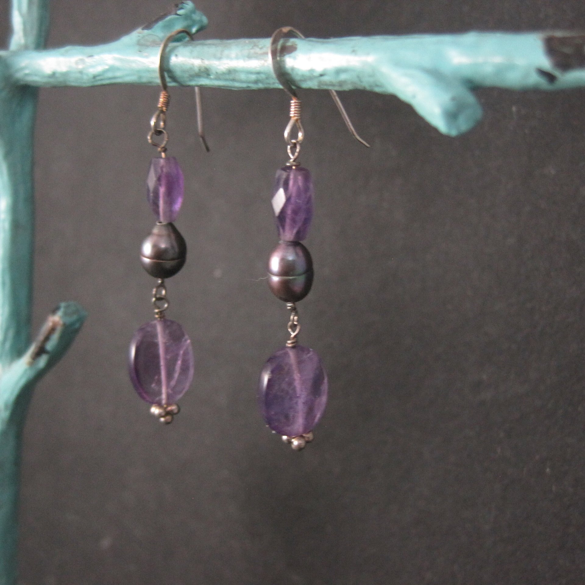 Vintage Sterling Amethyst Pearl Earrings
